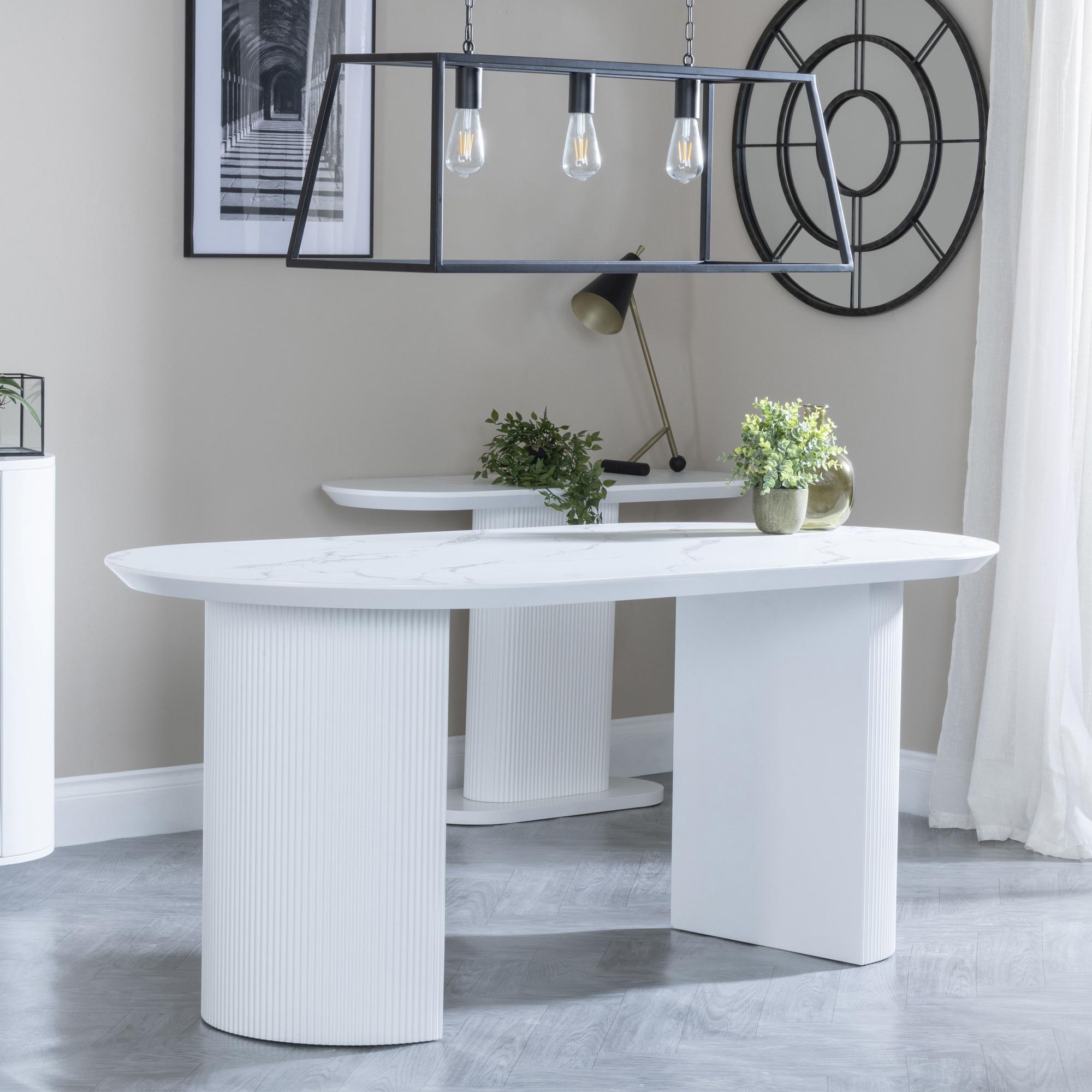 Product photograph of Luxor White Marble Effect Oval Dining Set - Darwin Yellow Fabric Dining Chair from Choice Furniture Superstore.