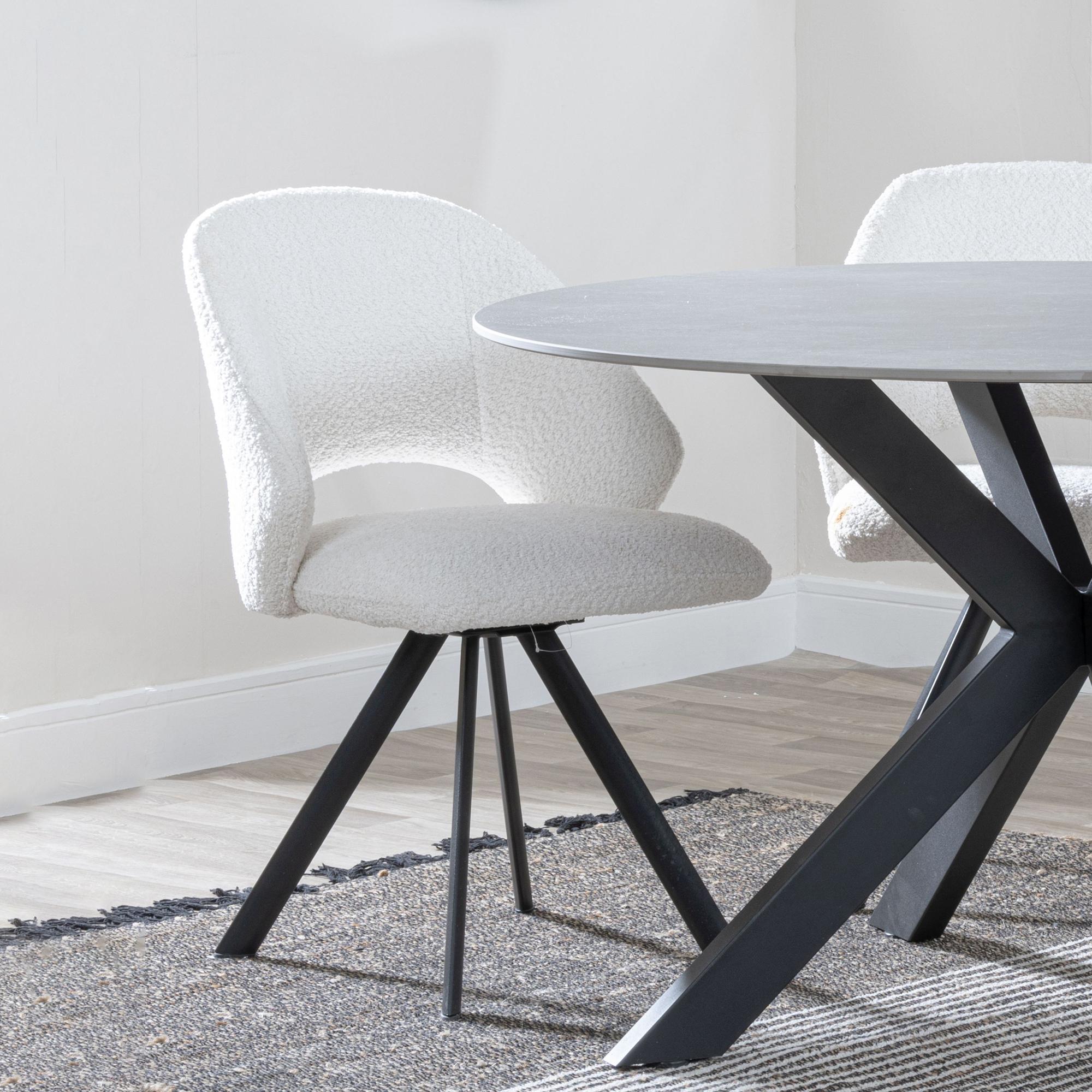 Product photograph of Palma Walnut Oval Dining Set - Ion Cream Boucle Teddy Fabric Swivel Dining Chair from Choice Furniture Superstore.