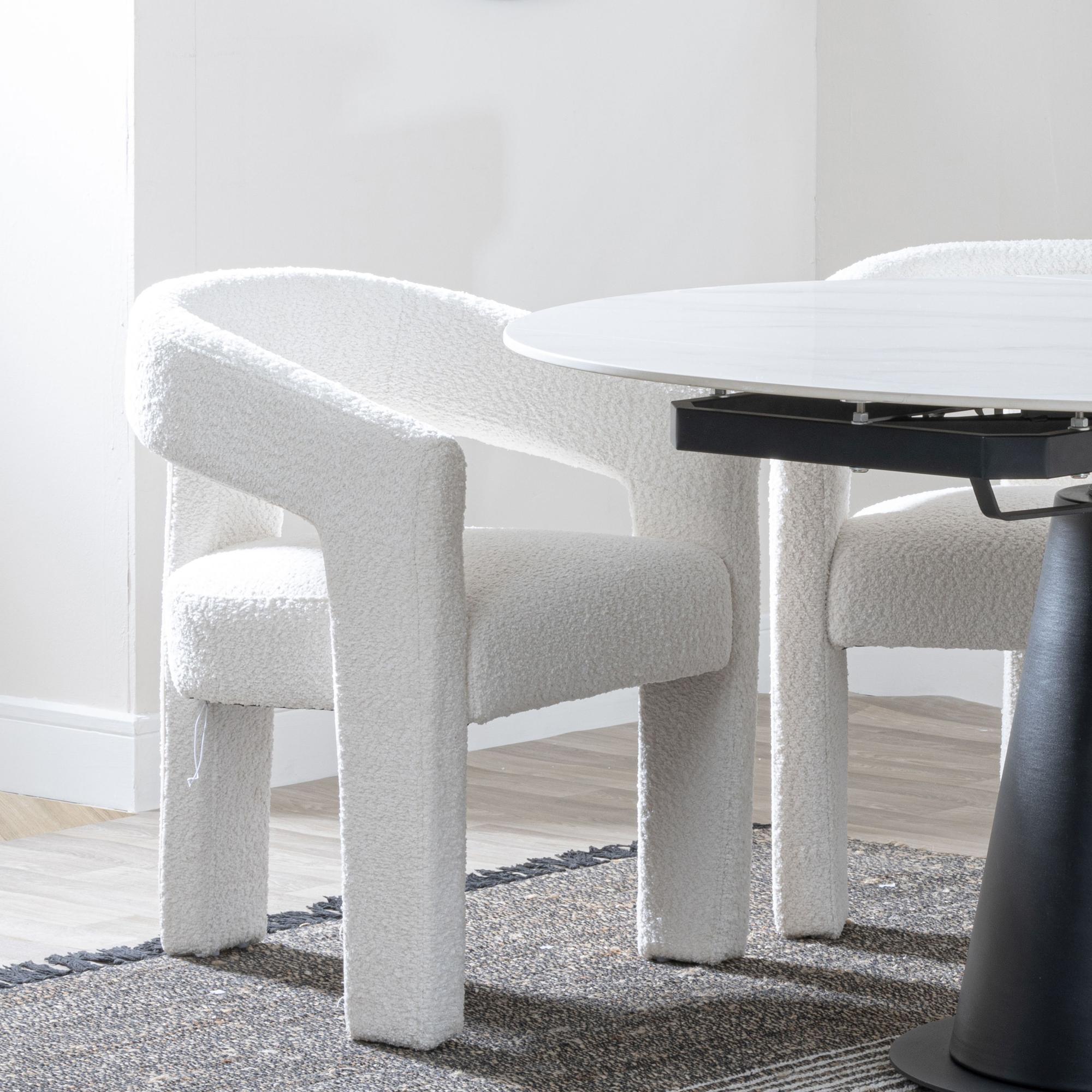 Product photograph of Palma Walnut Oval Dining Set - Kiefer Cream Boucle Fabric Dining Chair from Choice Furniture Superstore.