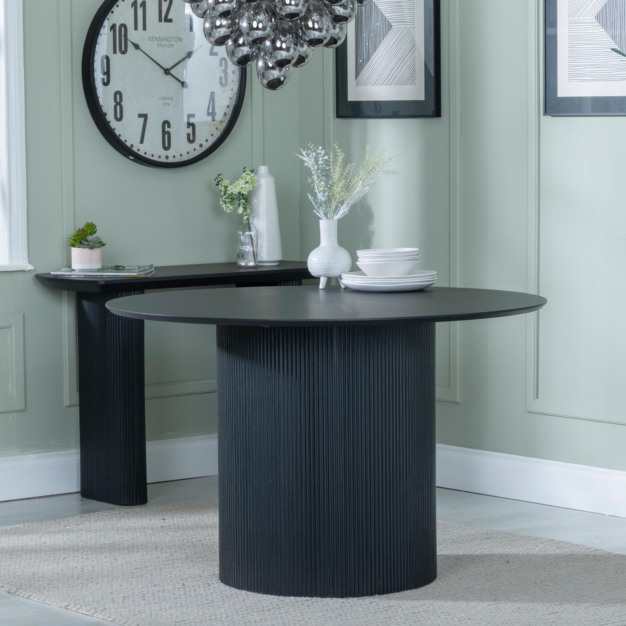 Product photograph of Bern Fluted Black 4 Seater Round Dining Set - 4 Darwin Dark Grey Fabric Dining Chair from Choice Furniture Superstore.