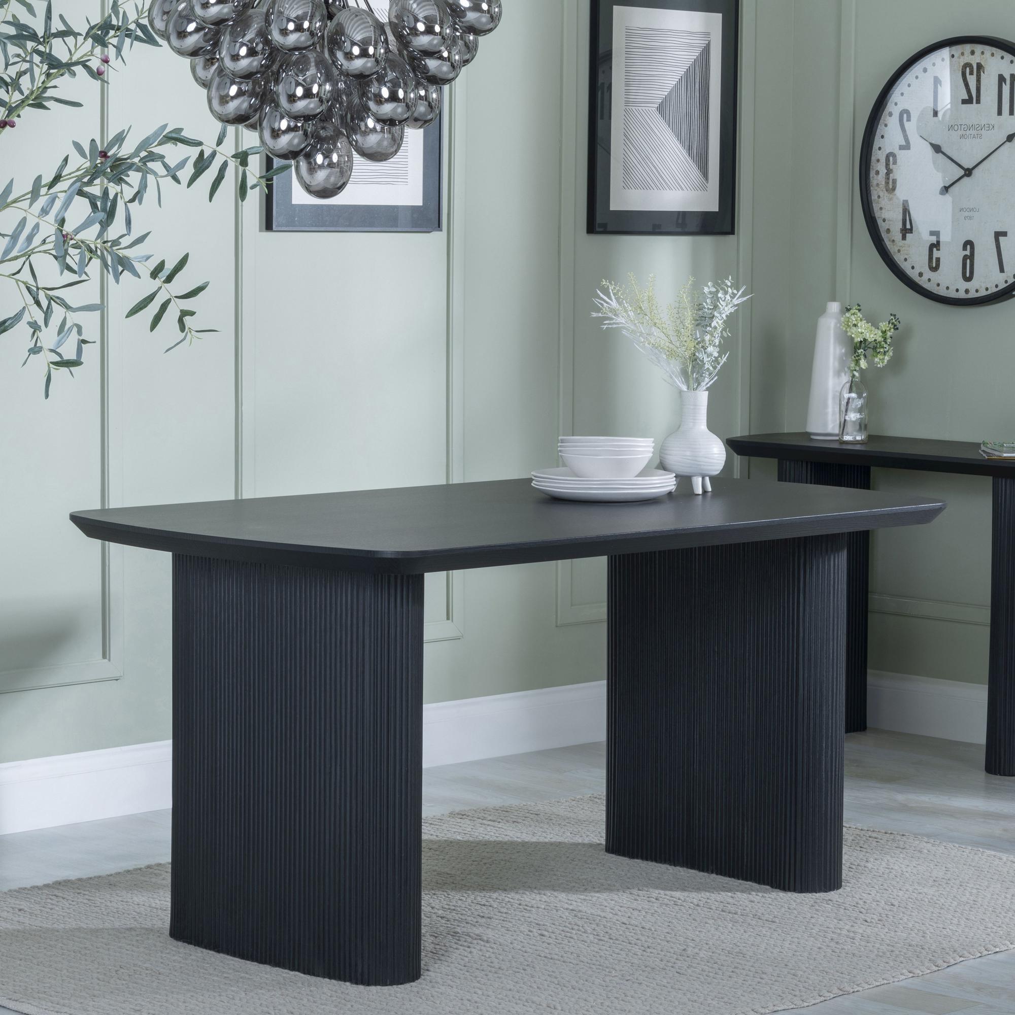 Product photograph of Bern Fluted Black Dining Set - Ion Cream Boucle Teddy Fabric Swivel Dining Chair from Choice Furniture Superstore.