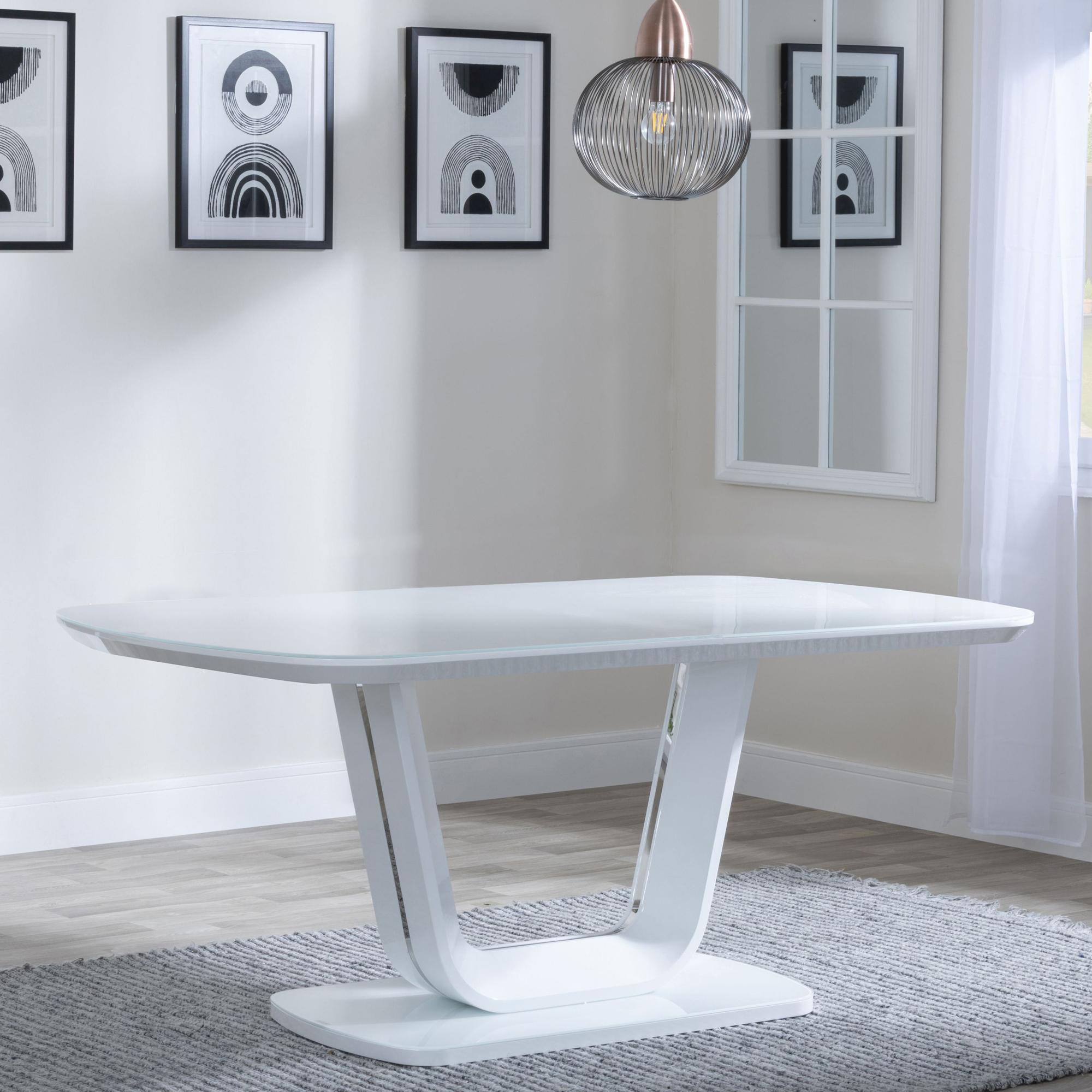 Product photograph of Athos White Gloss Dining Set - Jamison Grey Faux Leather Dining Chair from Choice Furniture Superstore.