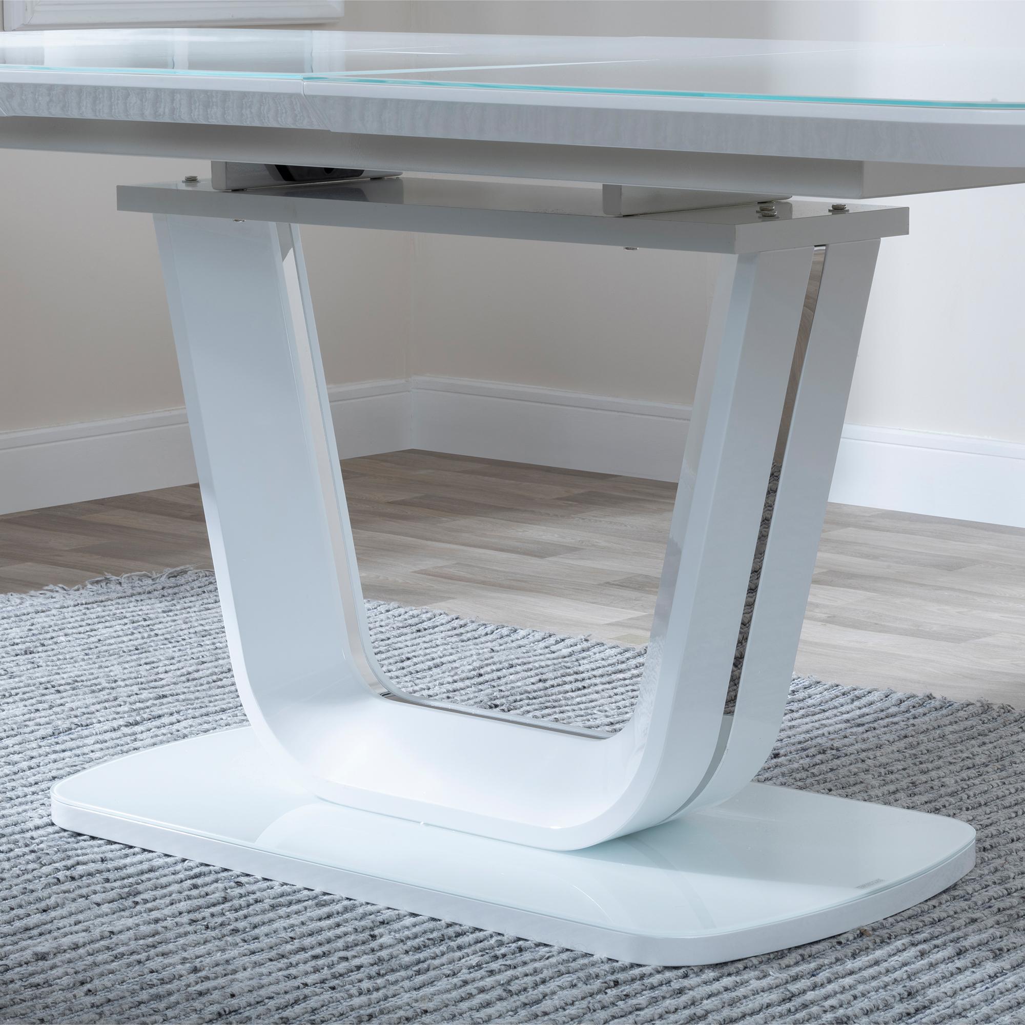 Product photograph of Athos White Gloss Extending Dining Set - Bianco Grey Faux Leather Dining Chair from Choice Furniture Superstore.
