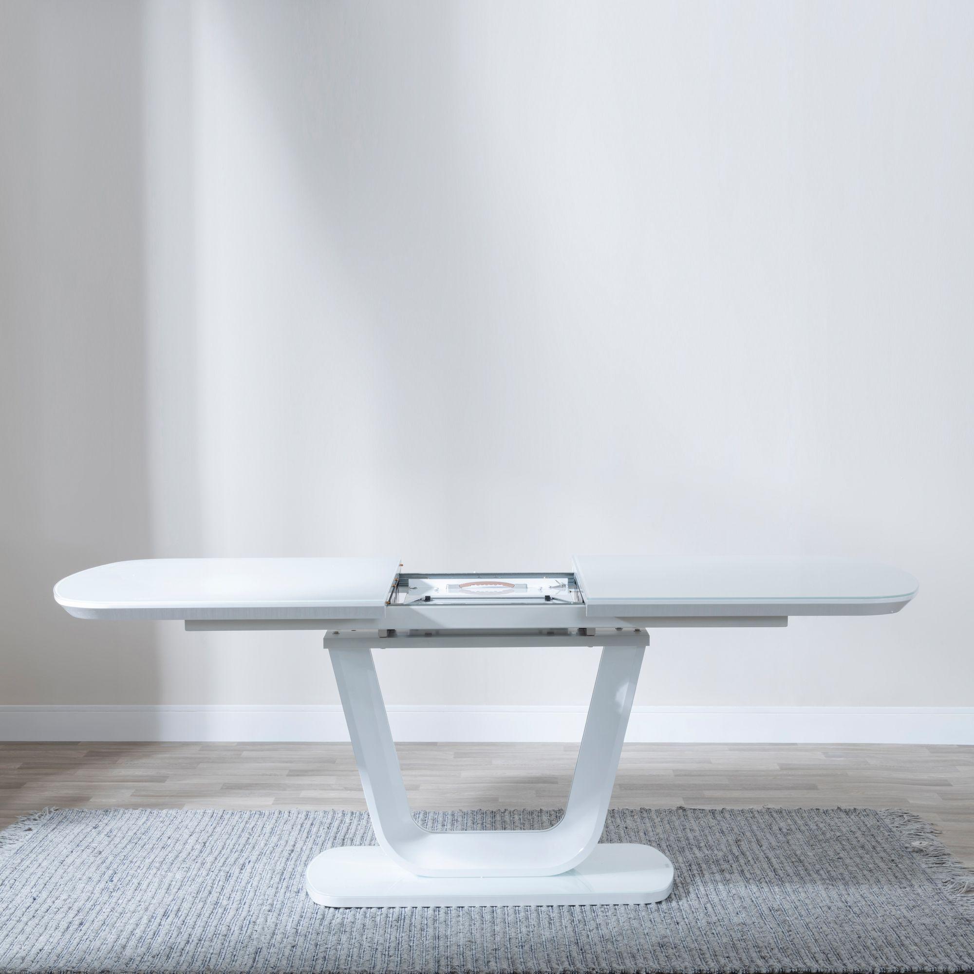 Product photograph of Athos White Gloss Extending Dining Set - Bianco Beige Faux Leather Dining Chair from Choice Furniture Superstore.