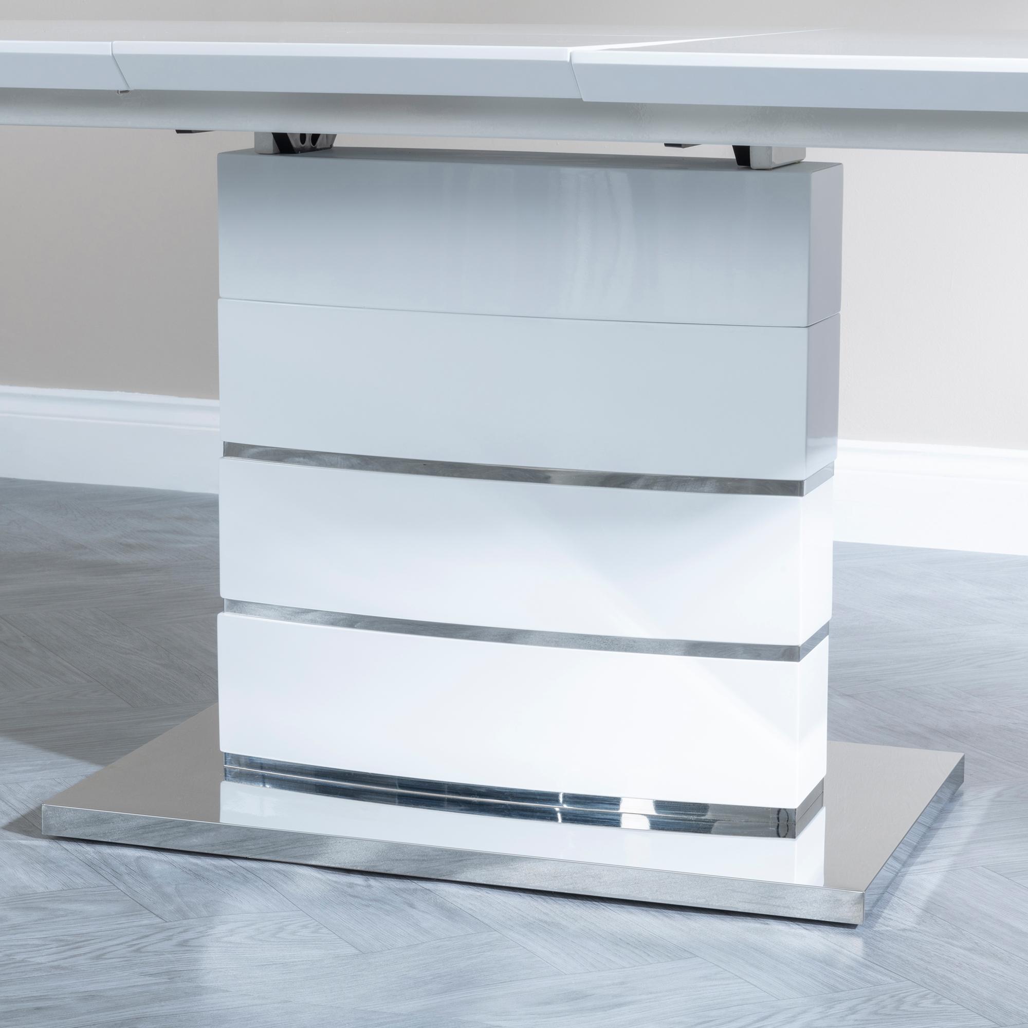 Product photograph of Rimini White Gloss Extending Dining Set - Roma Grey Faux Leather Dining Chair from Choice Furniture Superstore.