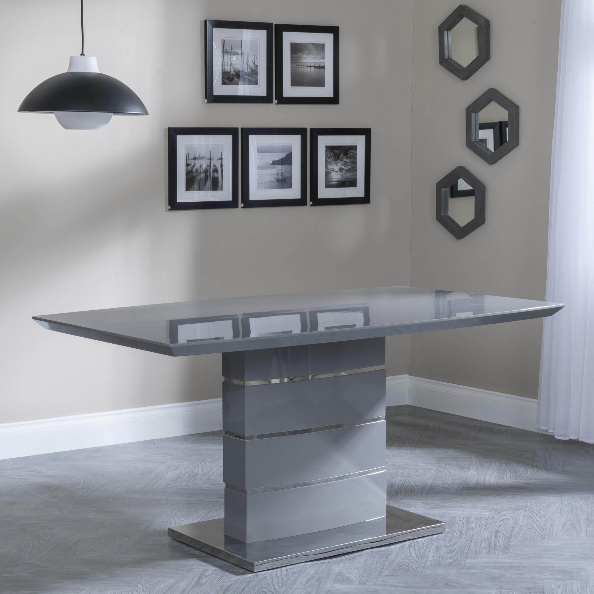 Product photograph of Rimini Grey Gloss Dining Set - Roma Beige Faux Leather Dining Chair from Choice Furniture Superstore.