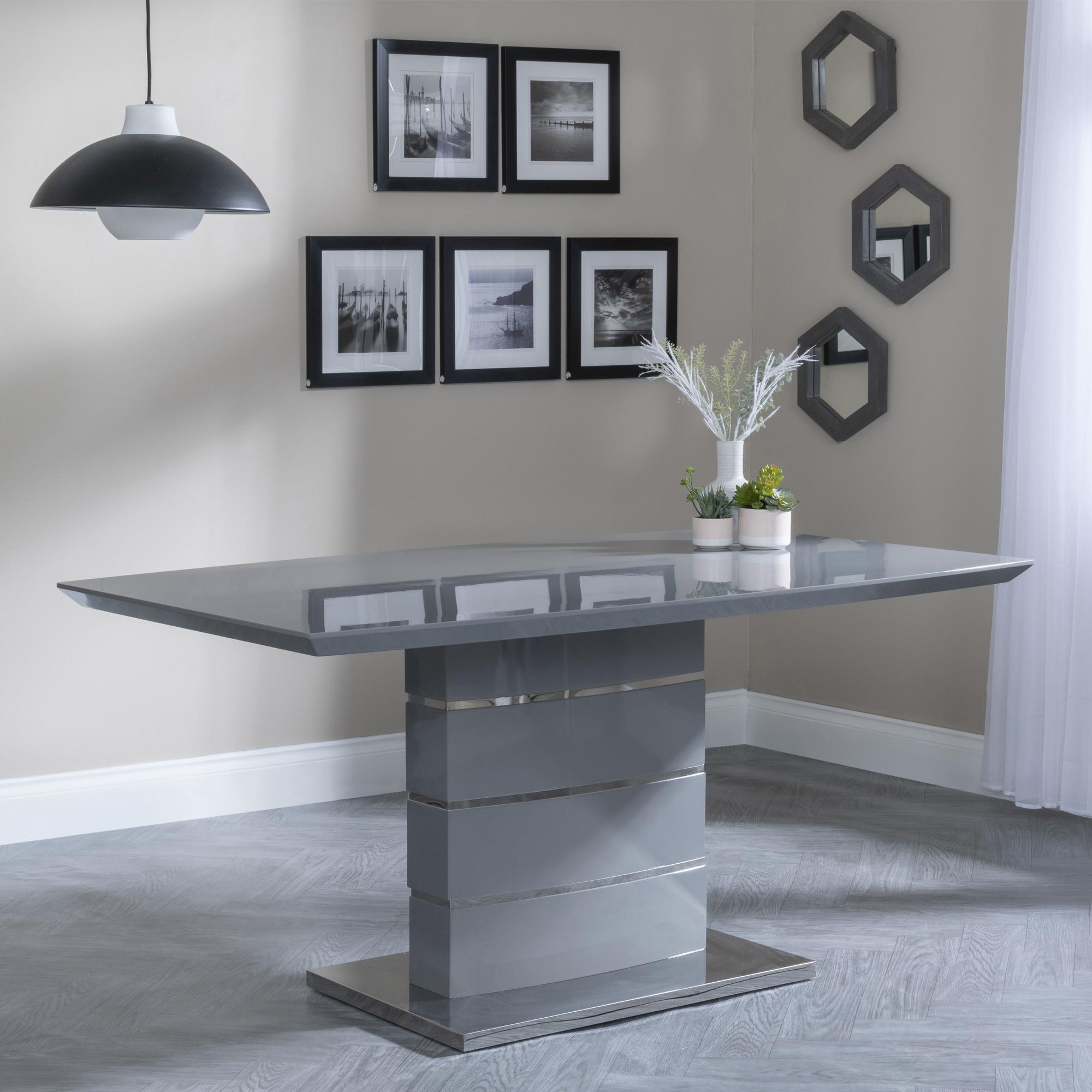 Product photograph of Rimini Grey Gloss Dining Set - Roma Grey Faux Leather Dining Chair from Choice Furniture Superstore.