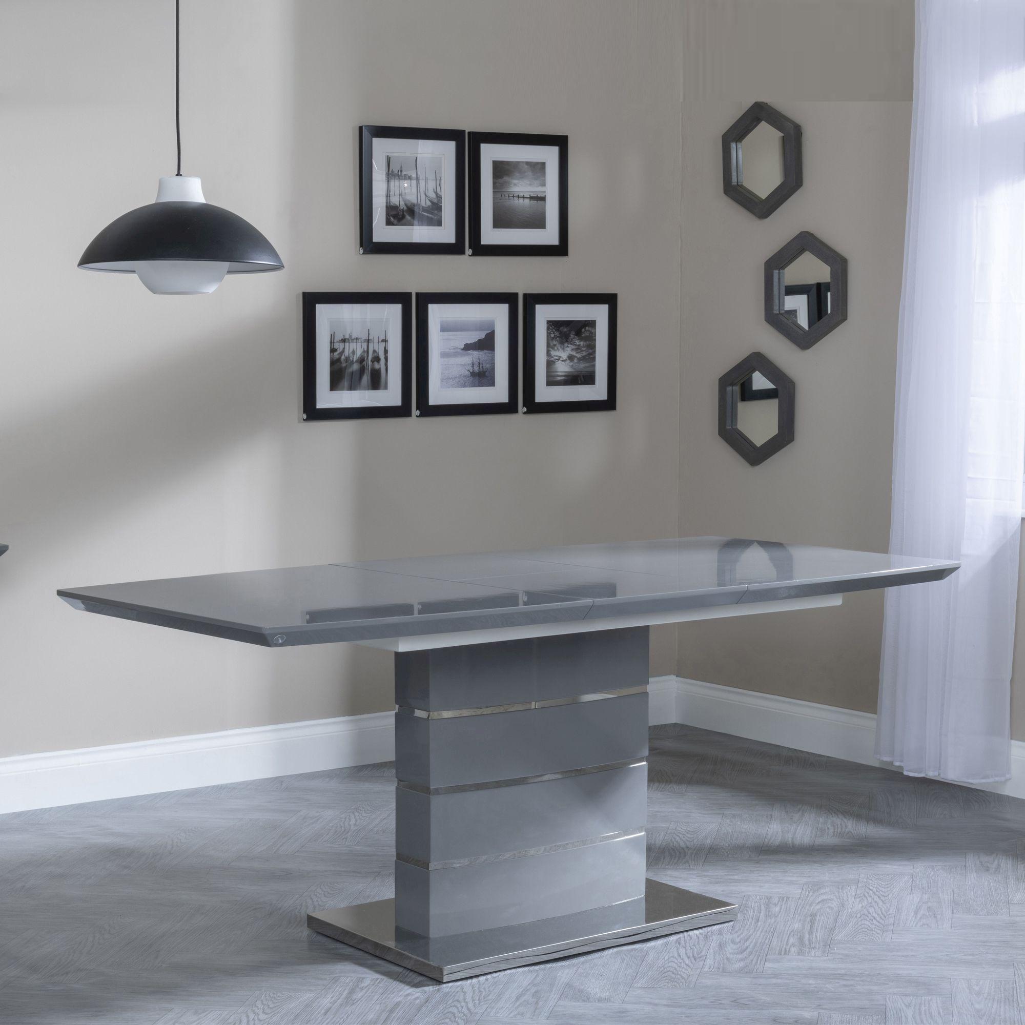 Product photograph of Rimini Grey Gloss Extending Dining Set - Jamison Grey Faux Leather Dining Chair from Choice Furniture Superstore.