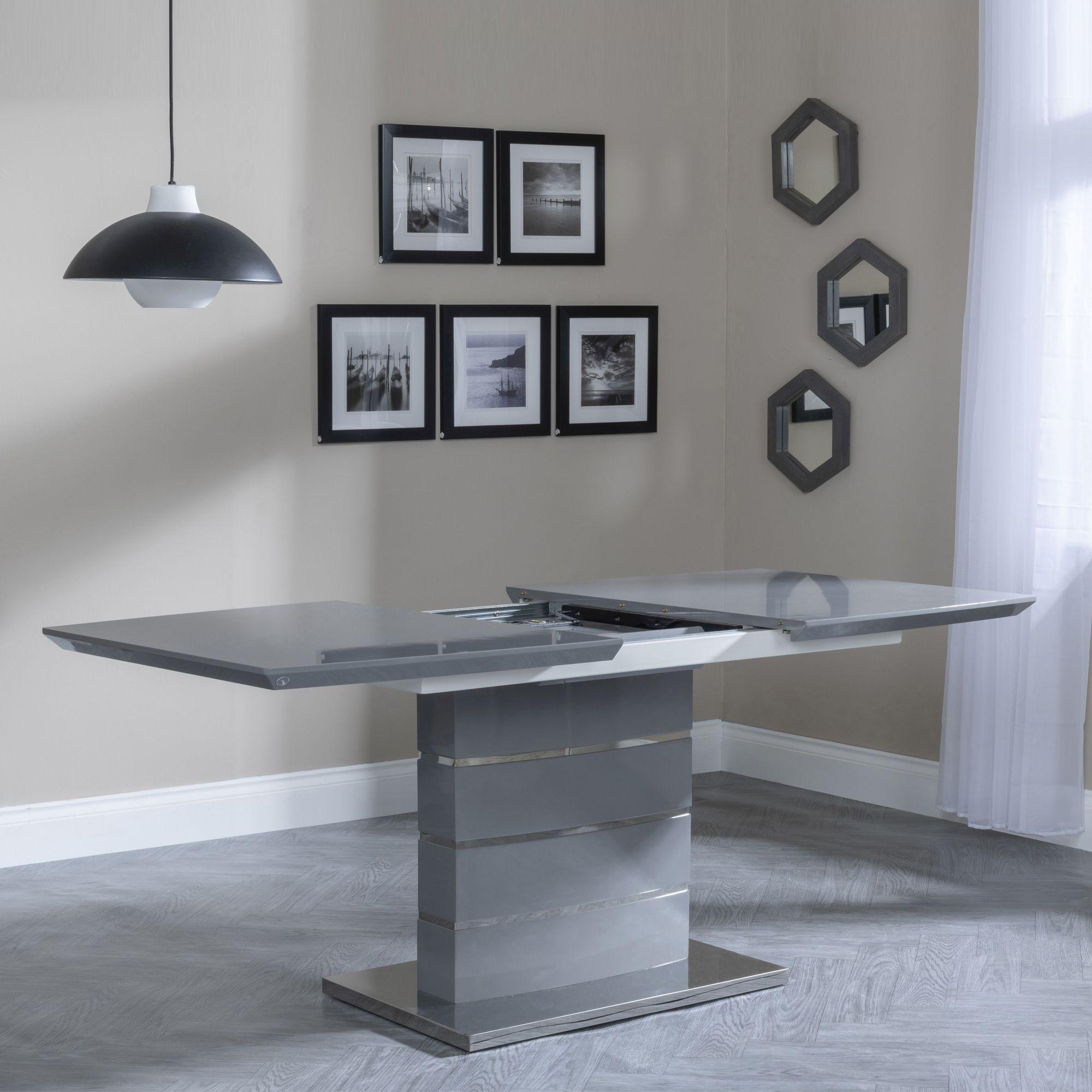 Product photograph of Rimini Grey Gloss Extending Dining Set - Jamison Grey Faux Leather Dining Chair from Choice Furniture Superstore.