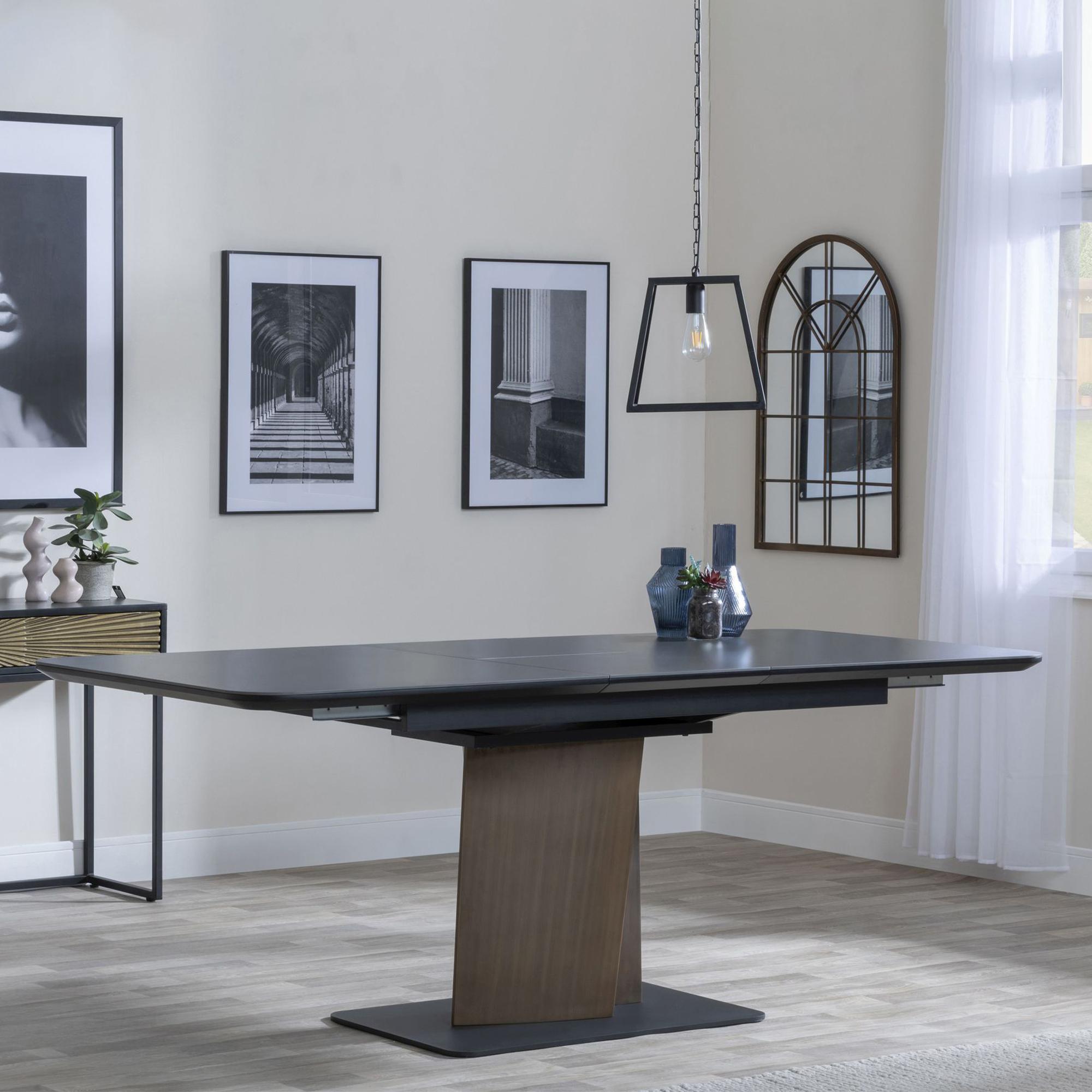 Product photograph of Catalina Black Ceramic Extending Pedestal Dining Set - Diego Brown Leather Swivel Dining Chair - Get 2 Chairs Free from Choice Furniture Superstore.