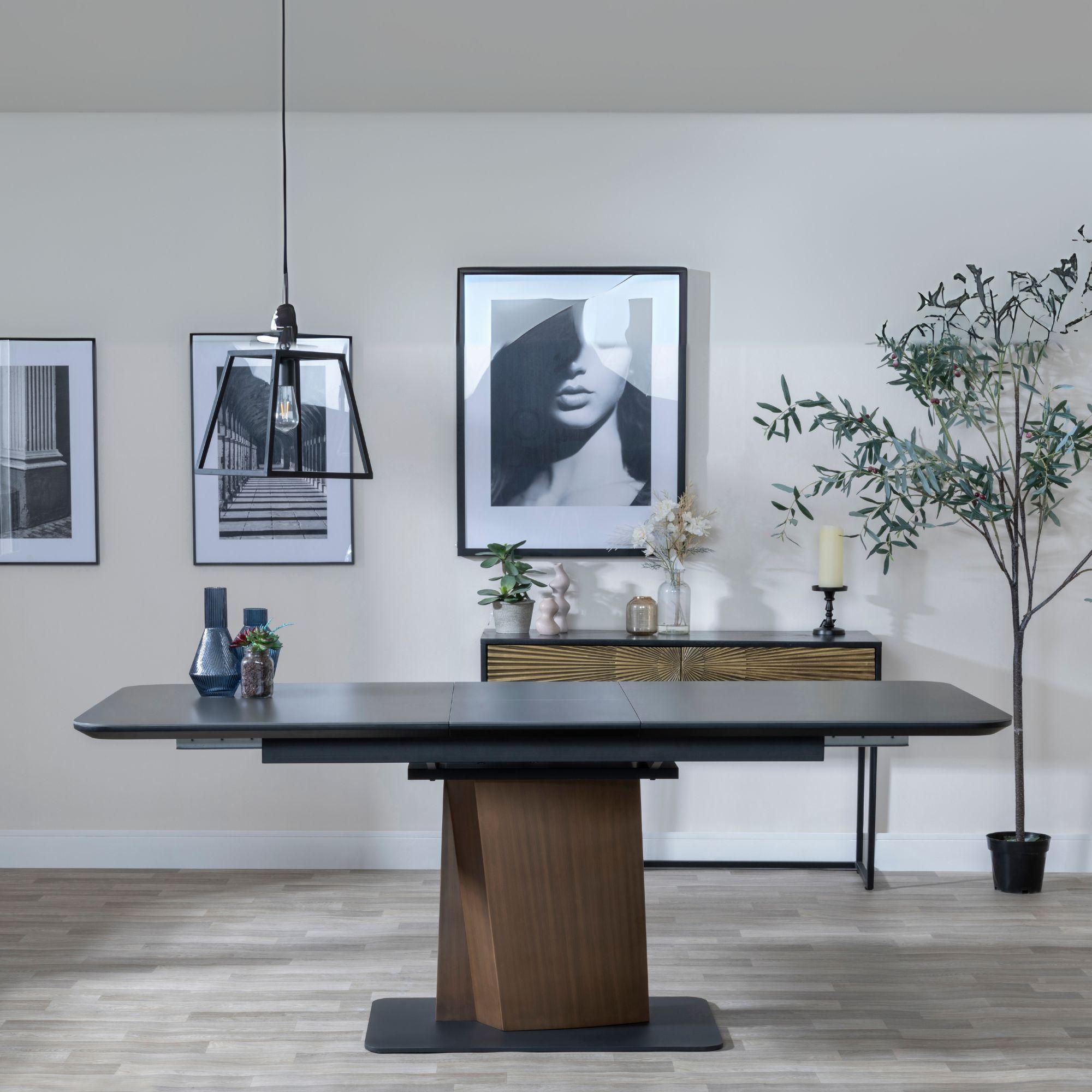 Product photograph of Catalina Black Ceramic Extending Pedestal Dining Set - Diego Brown Leather Swivel Dining Chair - Get 2 Chairs Free from Choice Furniture Superstore.