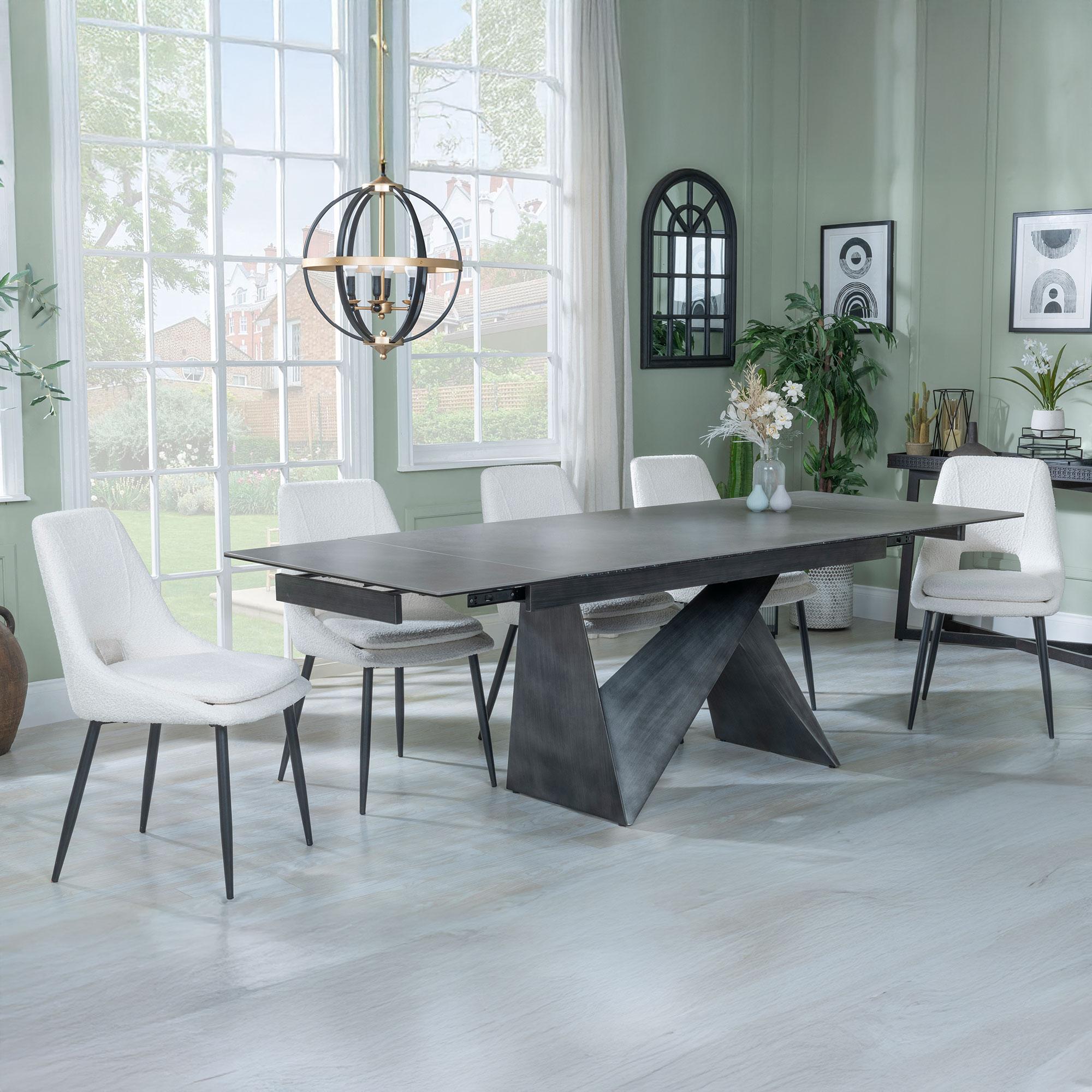 Product photograph of Garvin Dark Grey Ceramic Extending Dining Set - Peyton Cream Fabric Dining Chair from Choice Furniture Superstore.