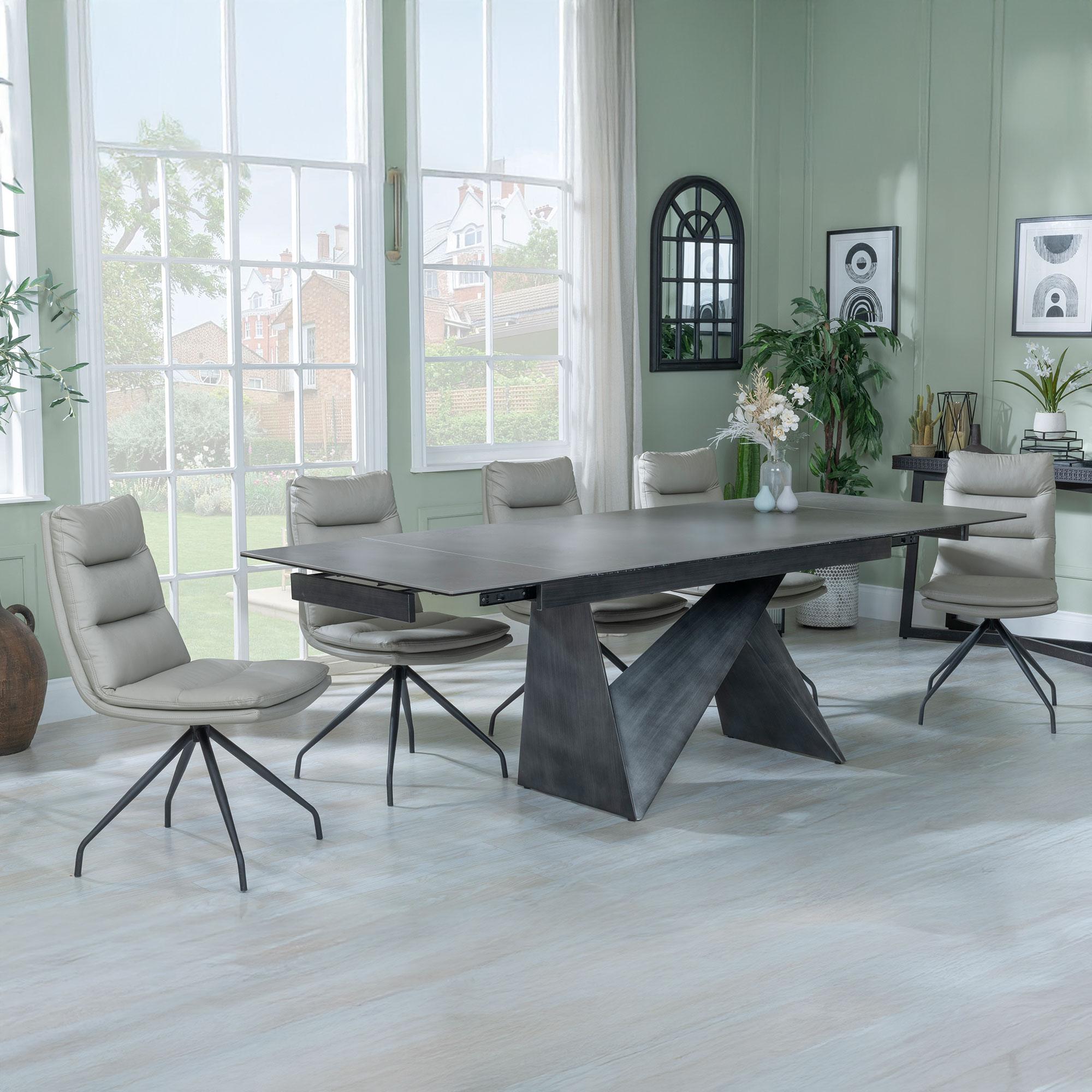 Product photograph of Garvin Dark Grey Ceramic Extending Dining Set - Diego Beige Leather Swivel Dining Chair from Choice Furniture Superstore.