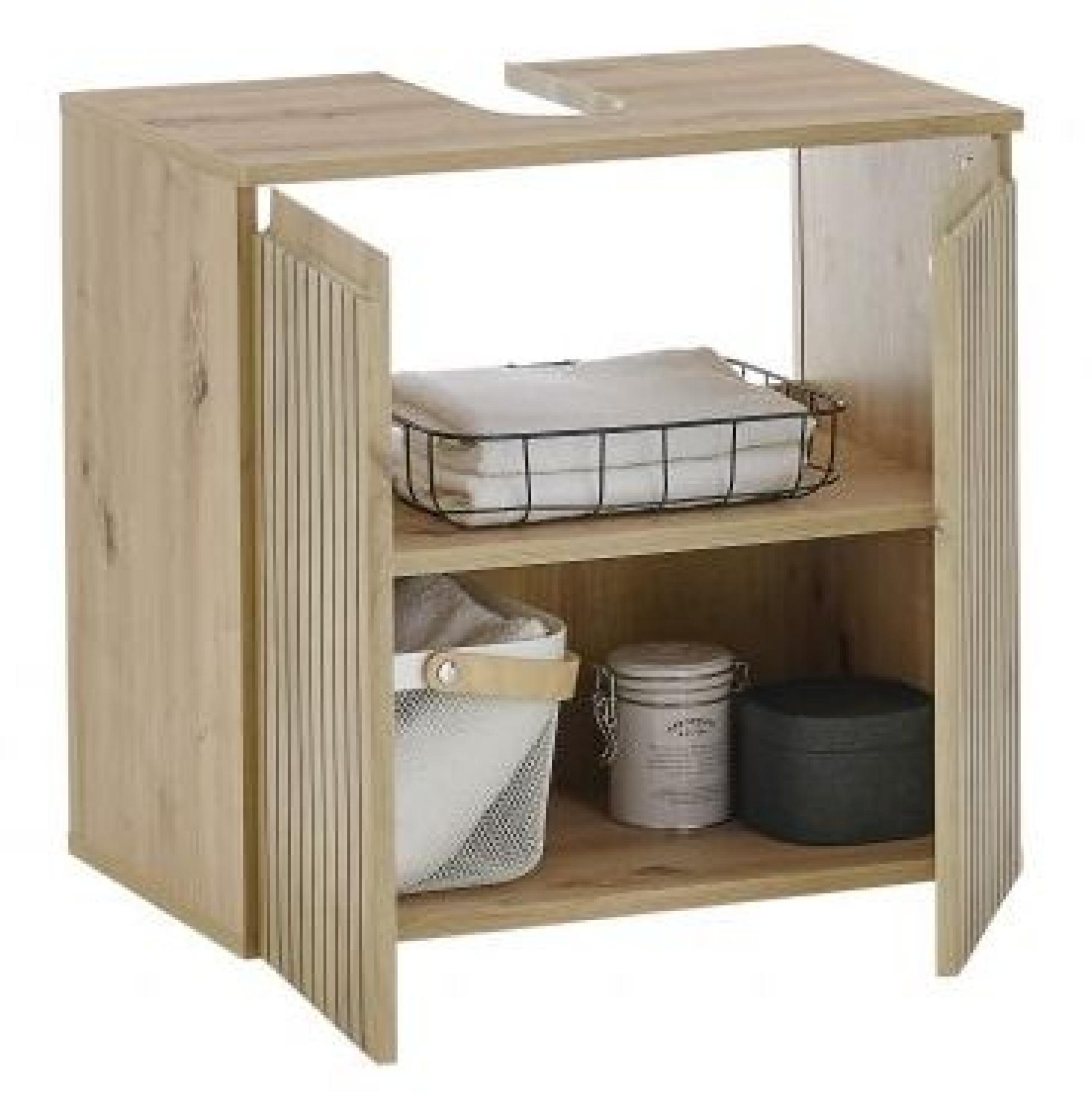 Product photograph of Austin Oak Ribbed 2 Door Under Sink Cabinet from Choice Furniture Superstore.