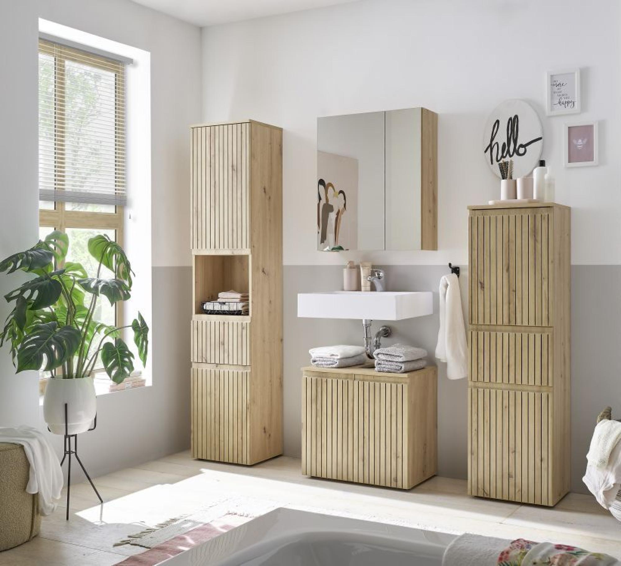 Product photograph of Austin Oak Ribbed 2 Door Under Sink Cabinet from Choice Furniture Superstore.