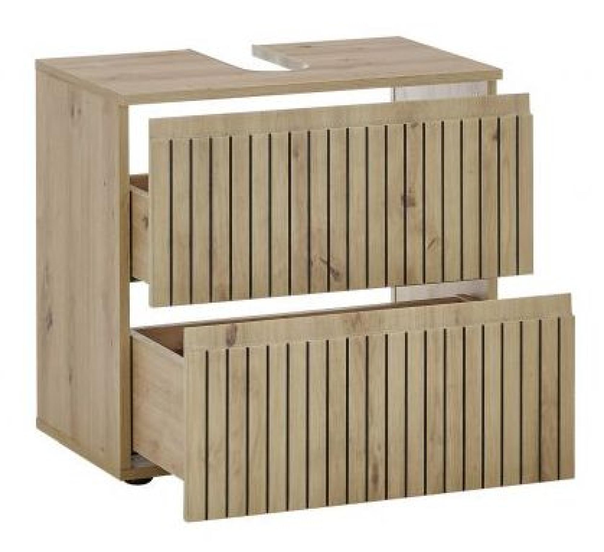 Product photograph of Austin Oak Ribbed 2 Drawer Under Sink Cabinet from Choice Furniture Superstore.