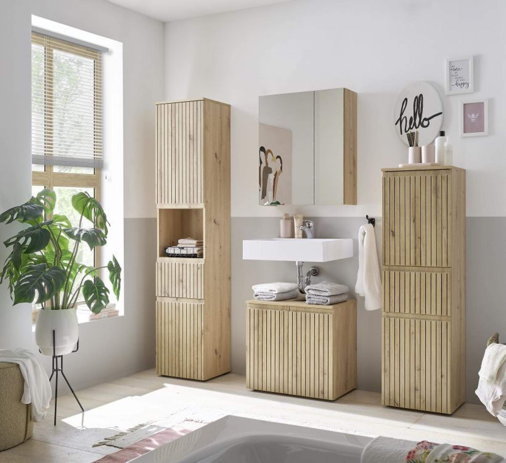 Product photograph of Austin Oak Ribbed 2 Drawer Under Sink Cabinet from Choice Furniture Superstore.