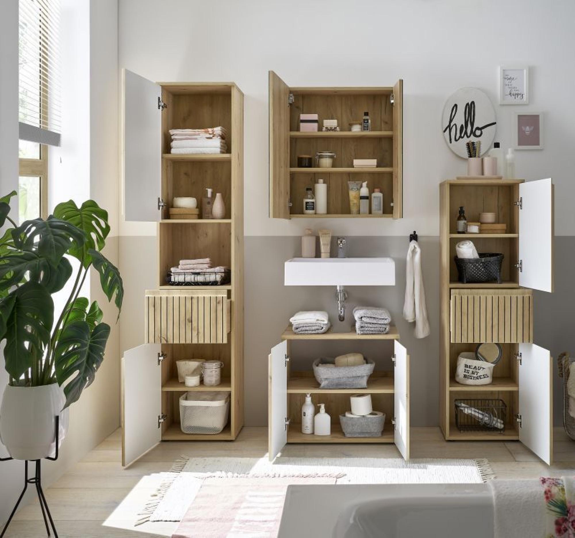 Product photograph of Austin Oak Ribbed 2 Door Tall Cabinet from Choice Furniture Superstore.