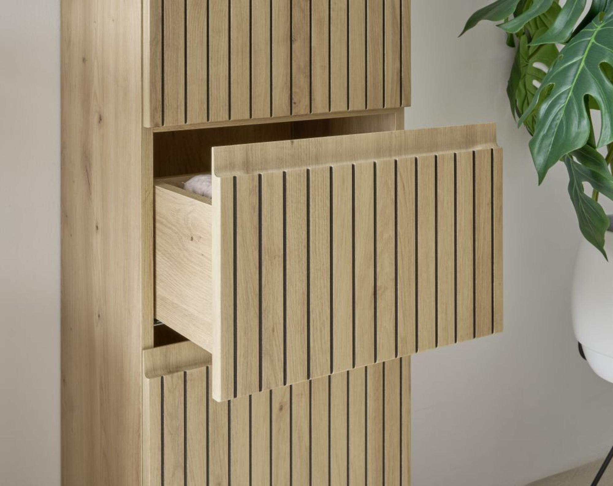 Product photograph of Austin Oak Ribbed 2 Door Narrow Cabinet from Choice Furniture Superstore.