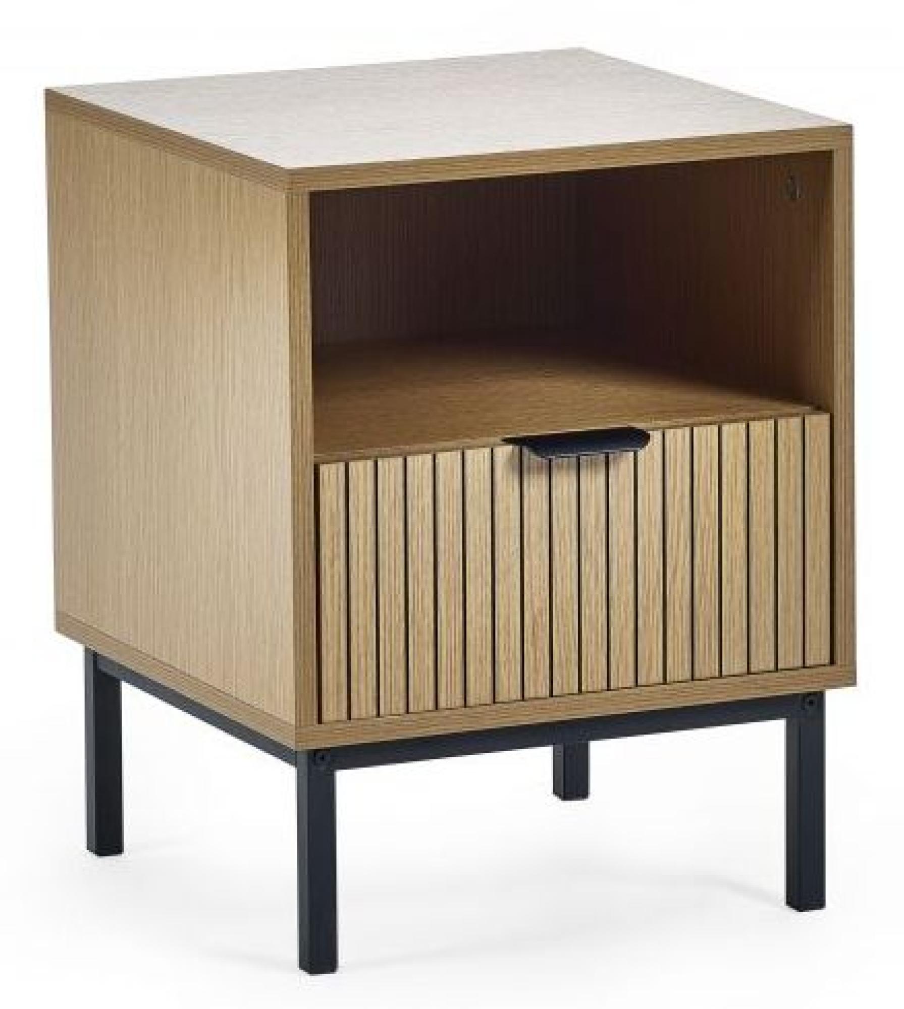 Product photograph of Sia Oak Ribbed 1 Drawer Bedside Table from Choice Furniture Superstore.