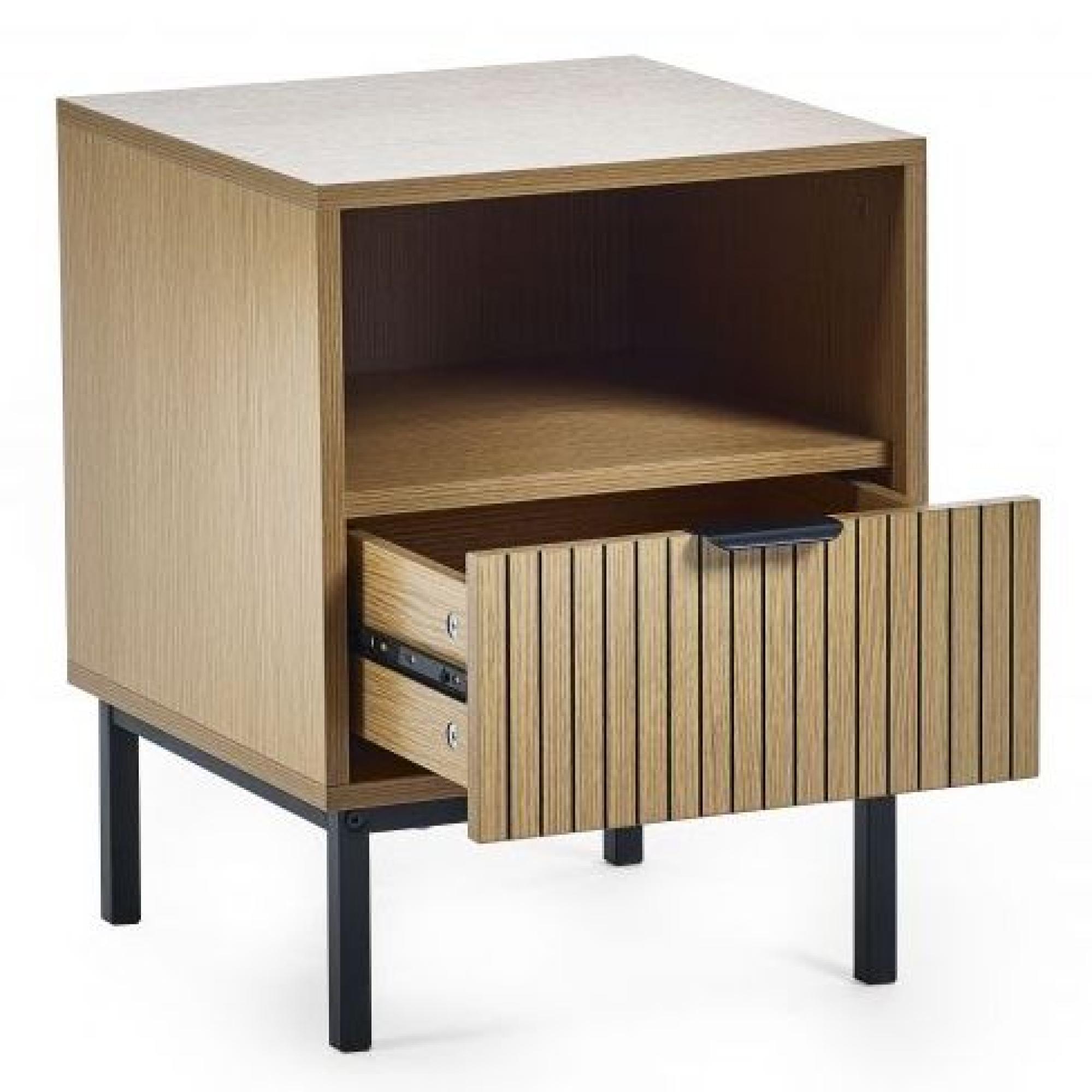 Product photograph of Sia Oak Ribbed 1 Drawer Bedside Table from Choice Furniture Superstore.