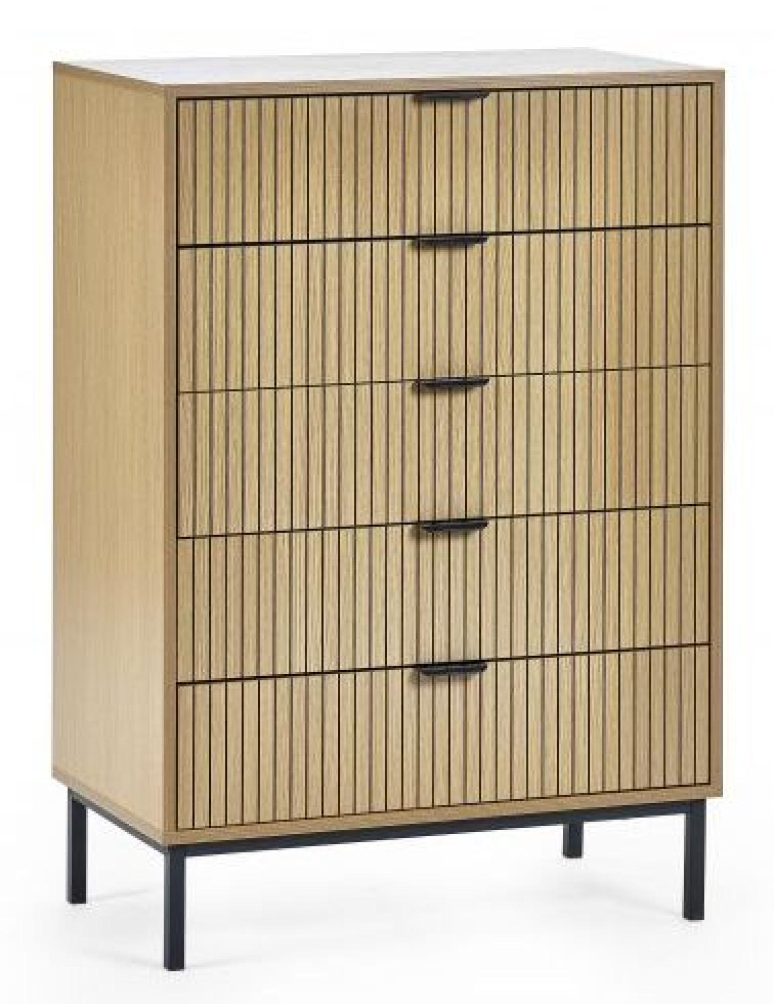 Product photograph of Sia Oak Ribbed 5 Drawer Chest from Choice Furniture Superstore.