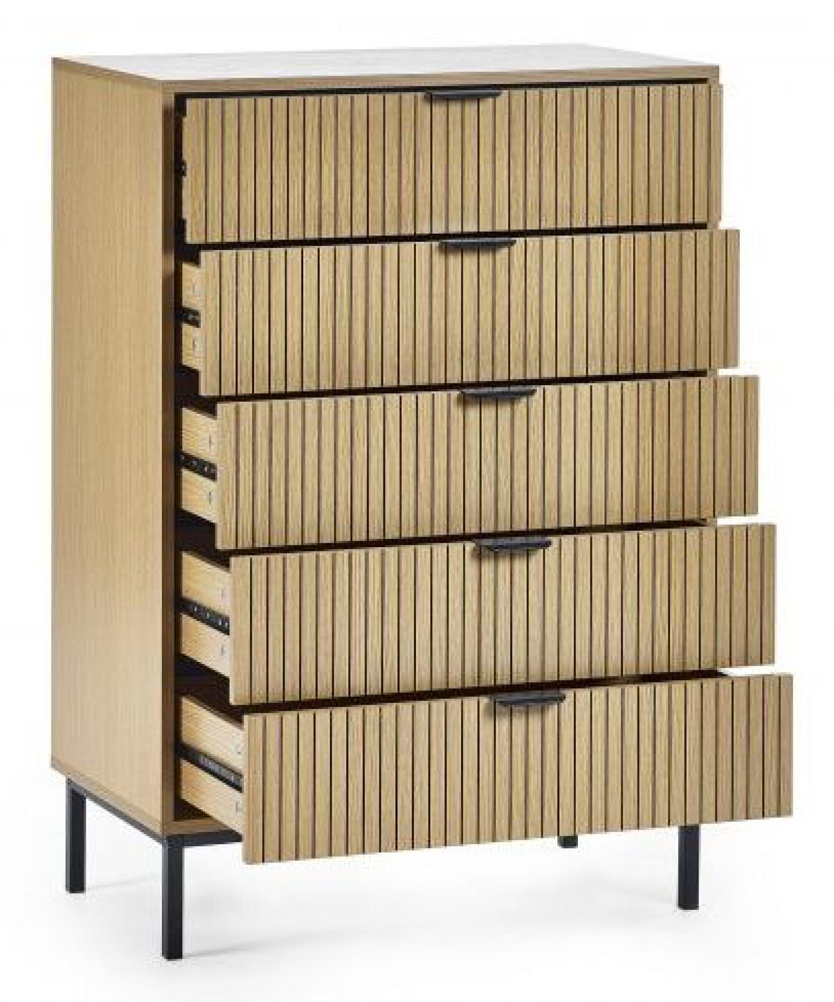Product photograph of Sia Oak Ribbed 5 Drawer Chest from Choice Furniture Superstore.
