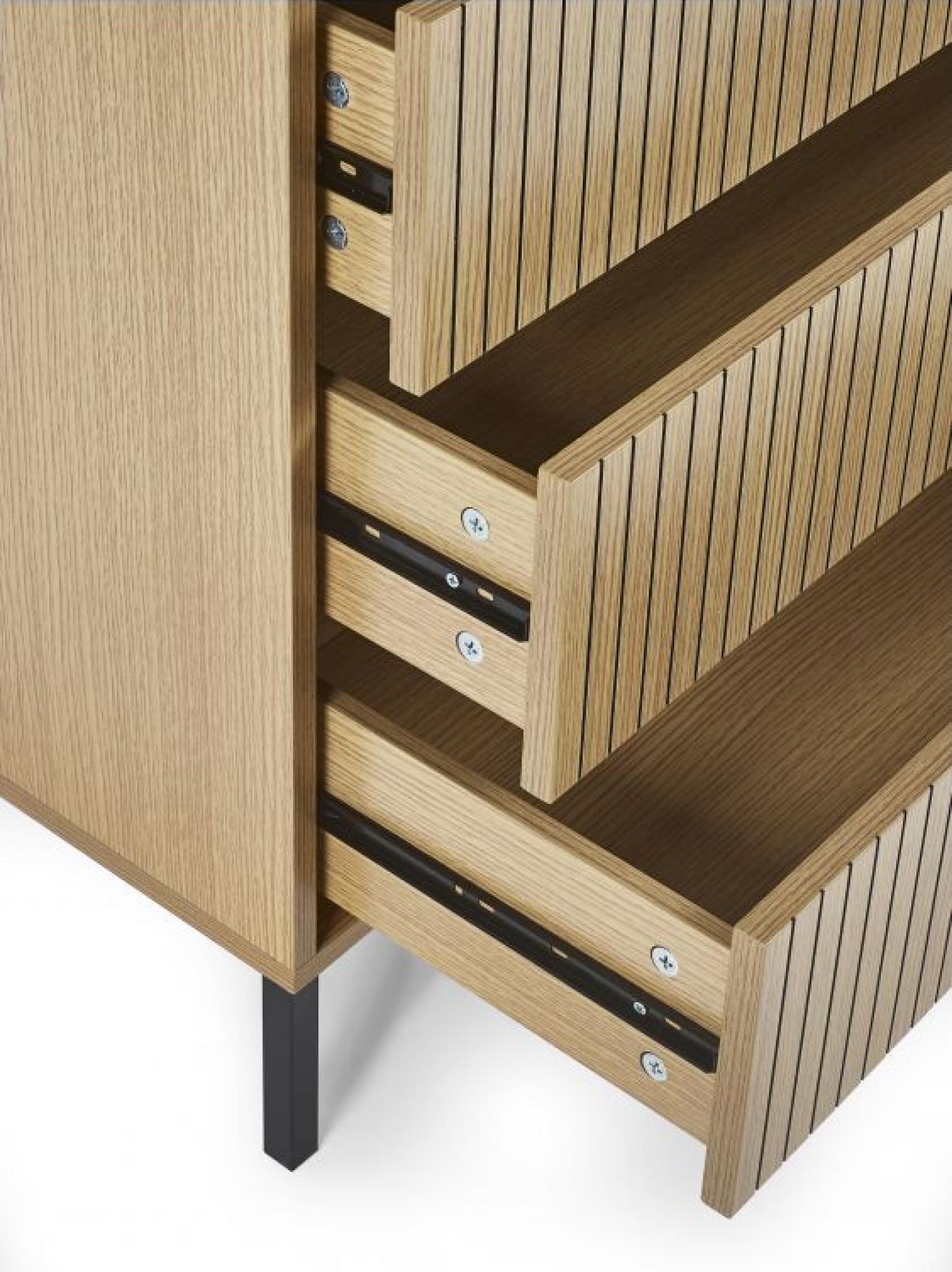 Product photograph of Sia Oak Ribbed 5 Drawer Chest from Choice Furniture Superstore.