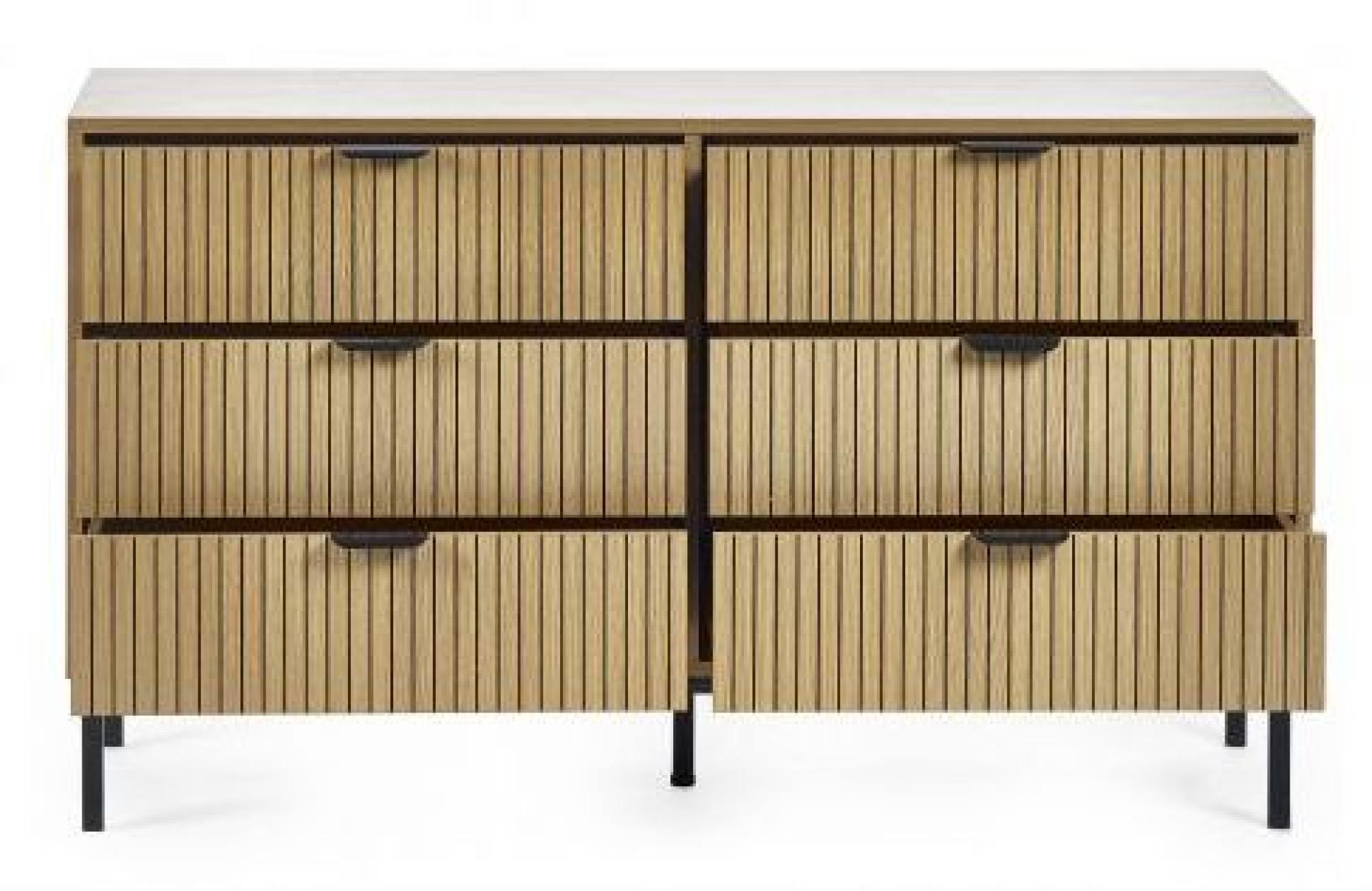 Product photograph of Sia Oak Ribbed 6 Drawer Wide Chest from Choice Furniture Superstore.