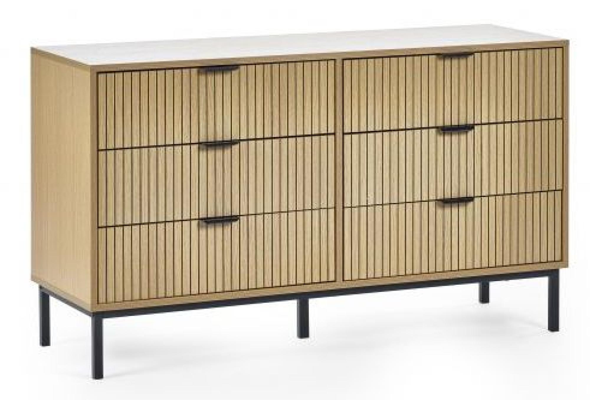Product photograph of Sia Oak Ribbed 6 Drawer Wide Chest from Choice Furniture Superstore.