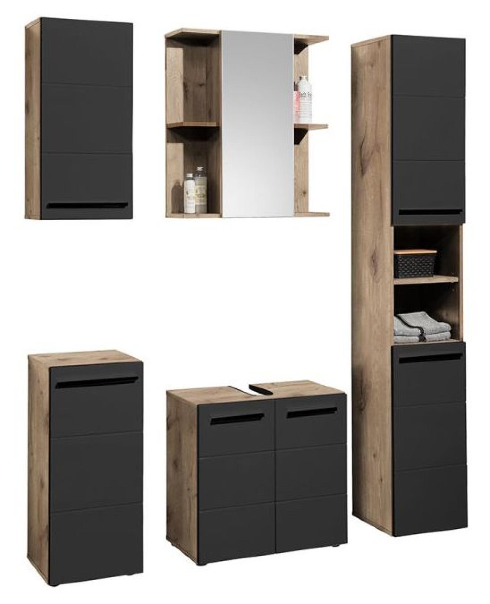 Product photograph of Vista Oak And Black 2 Door Under Sink Cabinet from Choice Furniture Superstore.