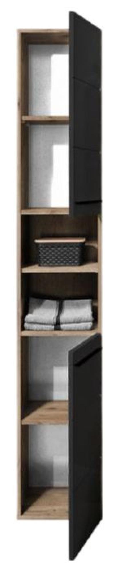 Product photograph of Vista Oak And Black 2 Door Tall Cabinet from Choice Furniture Superstore.