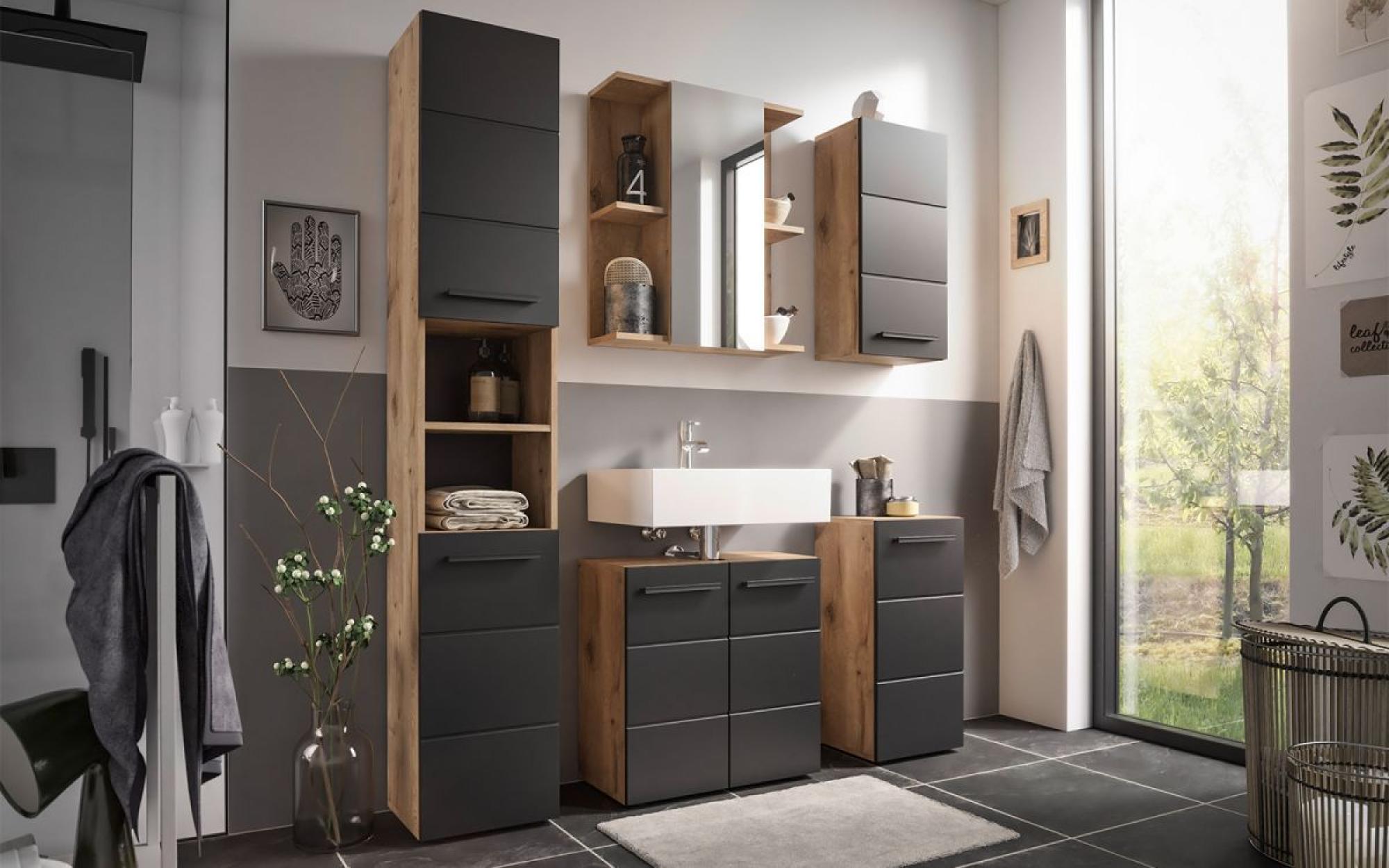 Product photograph of Vista Oak And Black 1 Door Wall Cabinet from Choice Furniture Superstore.