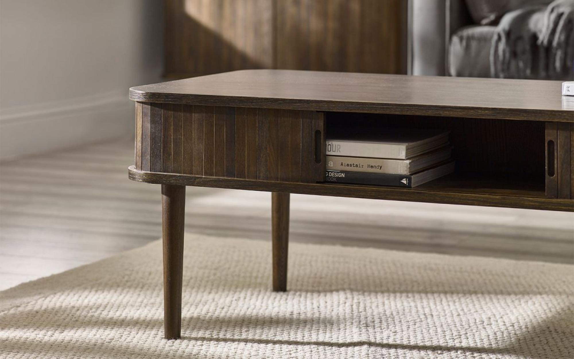 Product photograph of Tambour Dark Oak Ribbed Coffee Table from Choice Furniture Superstore.