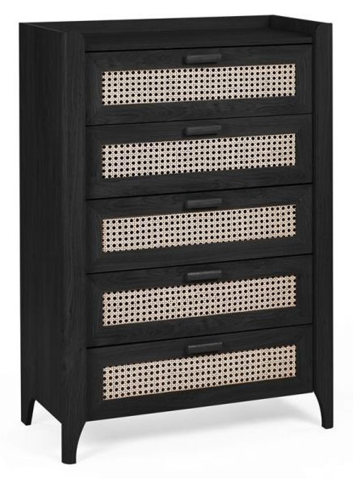 Product photograph of Sydney Black And Faux Rattan 5 Drawer Chest from Choice Furniture Superstore.