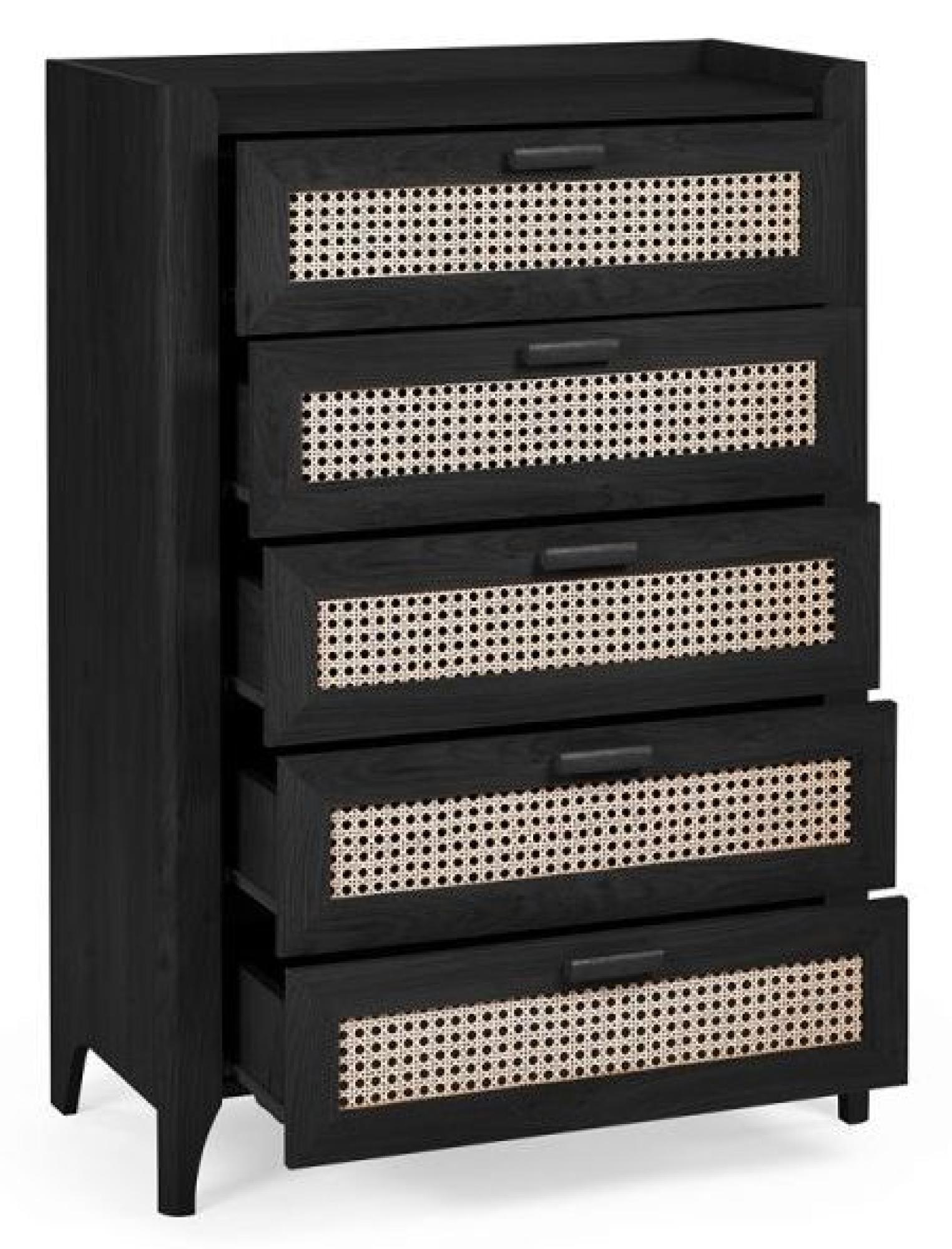 Product photograph of Sydney Black And Faux Rattan 5 Drawer Chest from Choice Furniture Superstore.