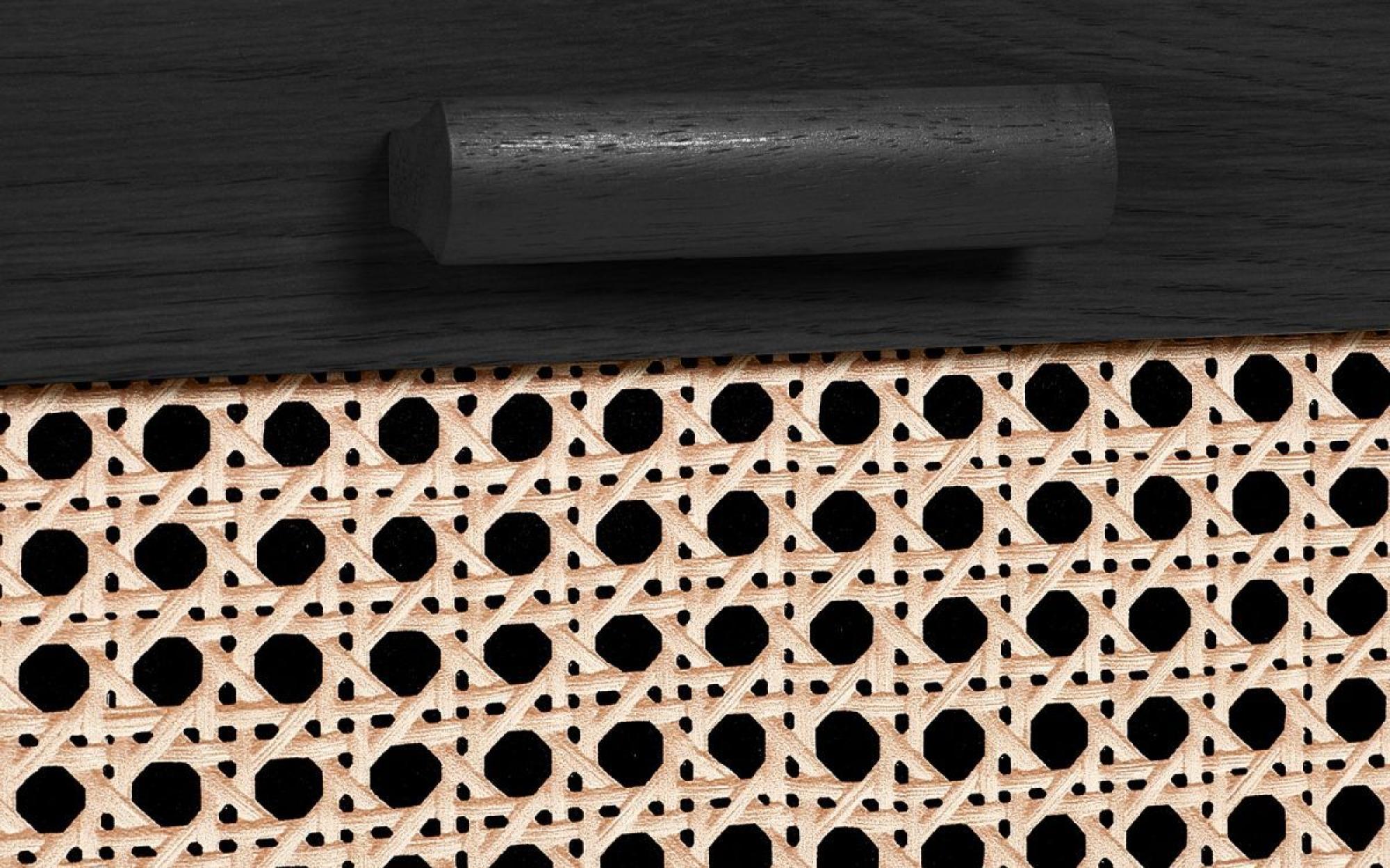Product photograph of Sydney Black And Faux Rattan 5 Drawer Chest from Choice Furniture Superstore.