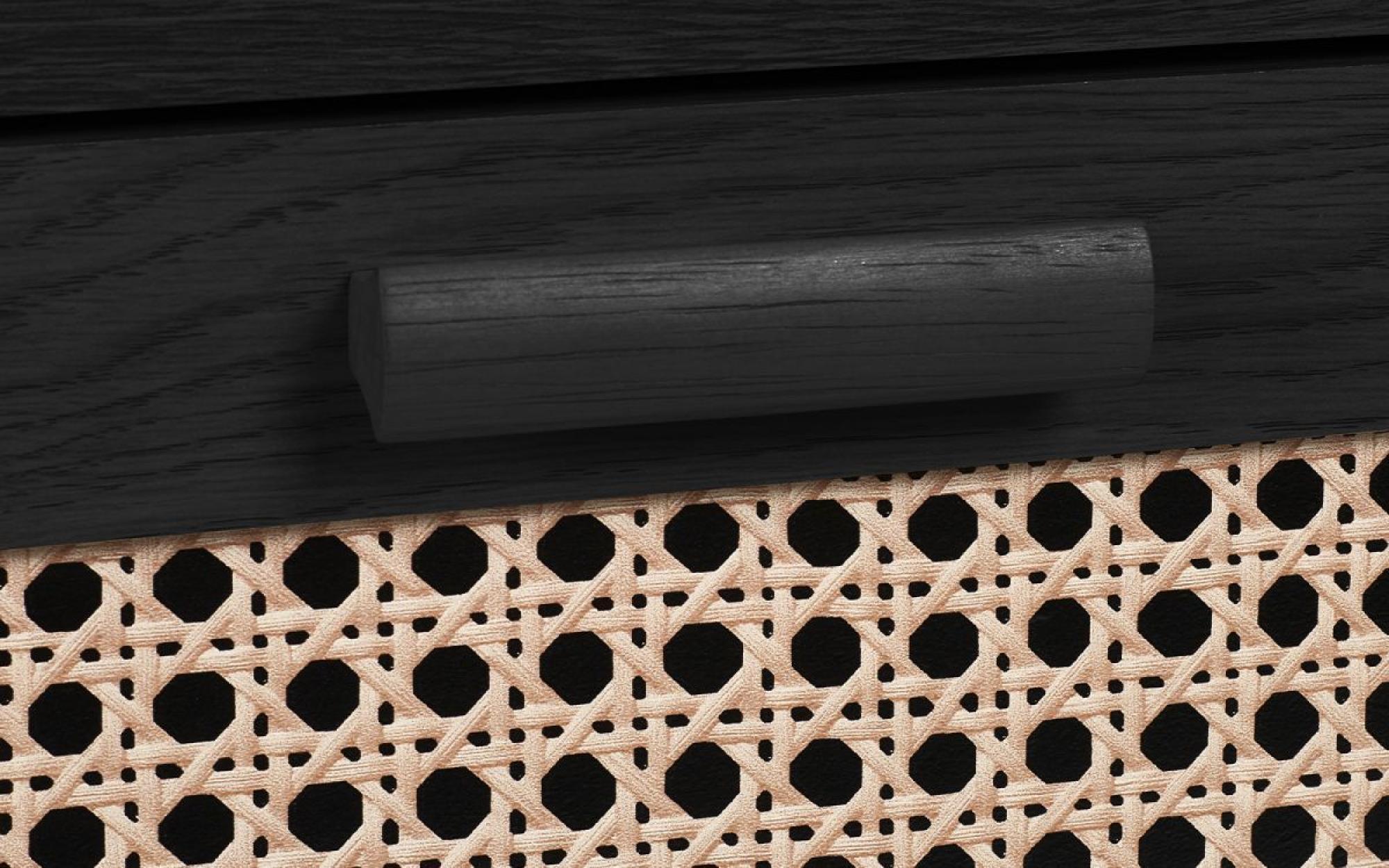 Product photograph of Sydney Black And Faux Rattan 6 Drawer Wide Chest from Choice Furniture Superstore.