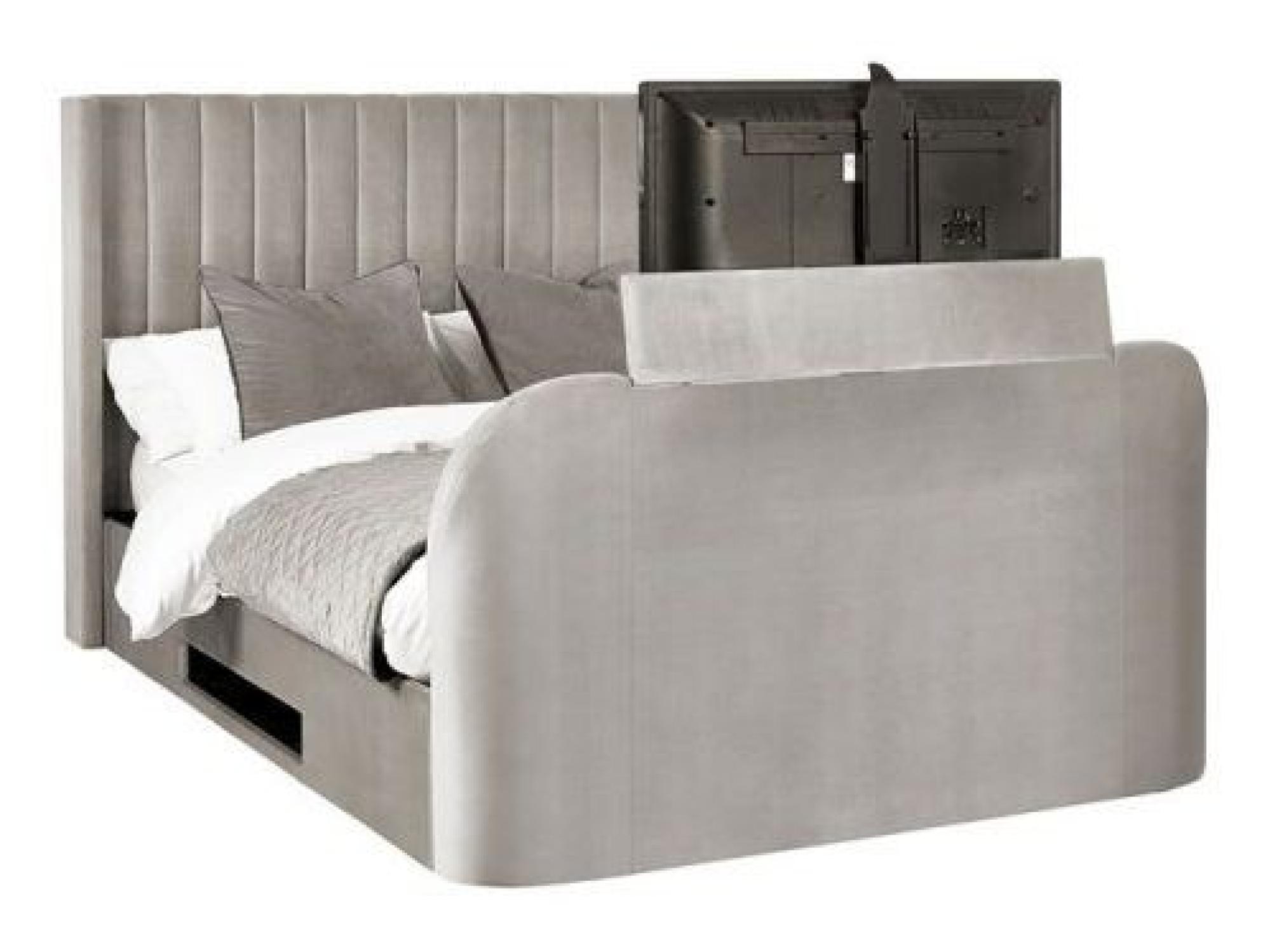 Product photograph of Clara Light Grey Fabric Liftup Ottoman Tv Bed from Choice Furniture Superstore.
