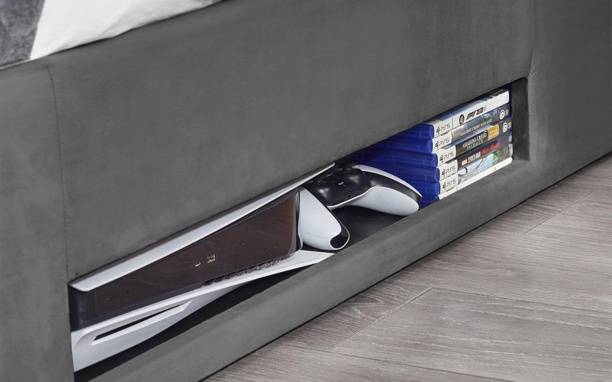 Product photograph of Clara Dark Grey Fabric Liftup Ottoman Tv Bed from Choice Furniture Superstore.
