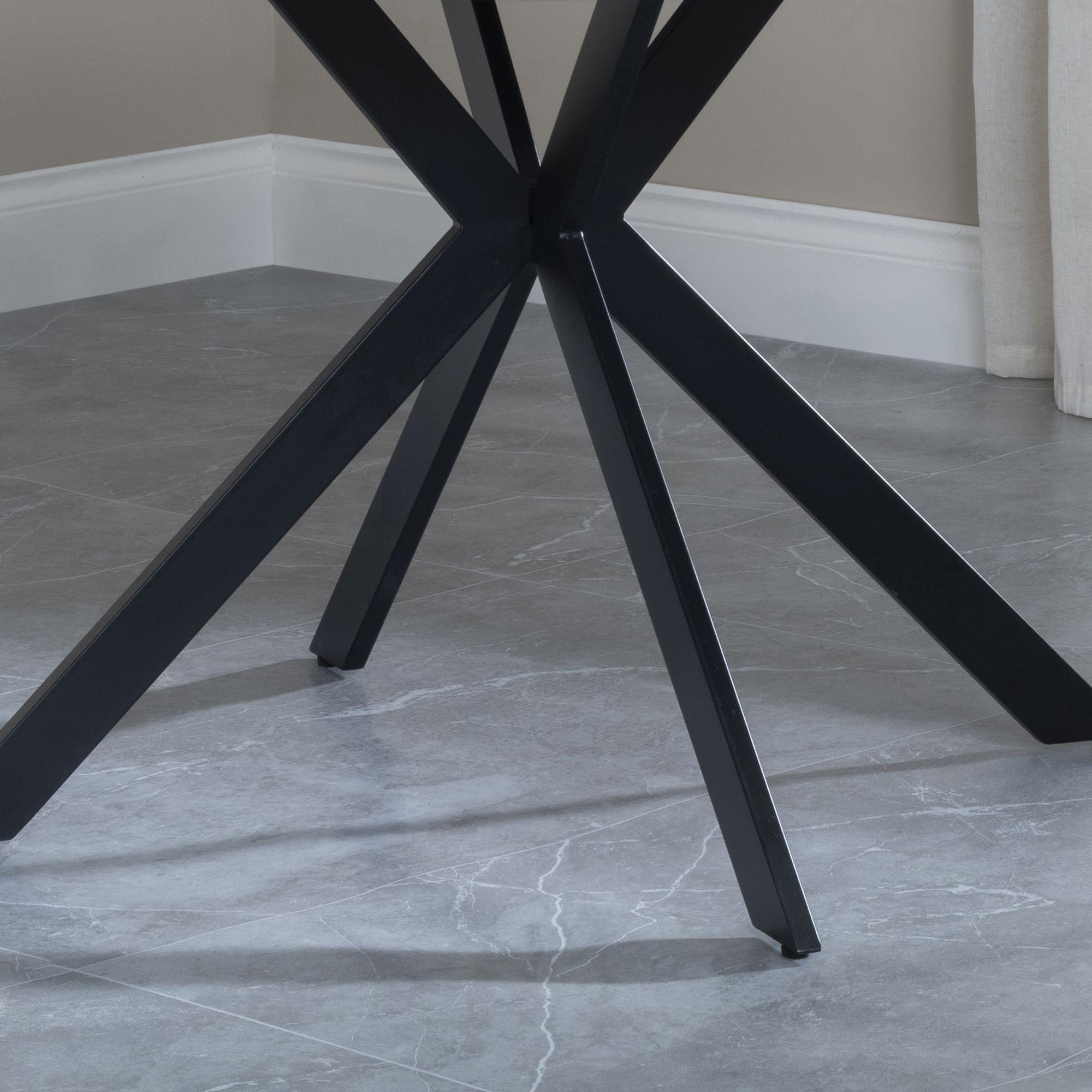 Product photograph of Ezra Grey Concrete Effect 4 Seater Round Dining Set With Spider Legs - 4 Ion Mustard Velvet Fabric Swivel Dining Chair from Choice Furniture Superstore.