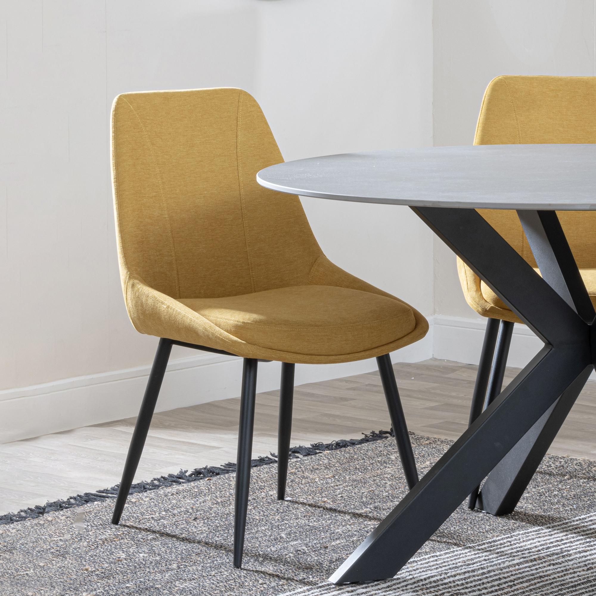 Product photograph of Ezra Grey Concrete Effect Dining Set With Cross Legs - Darwin Yellow Fabric Dining Chair from Choice Furniture Superstore.