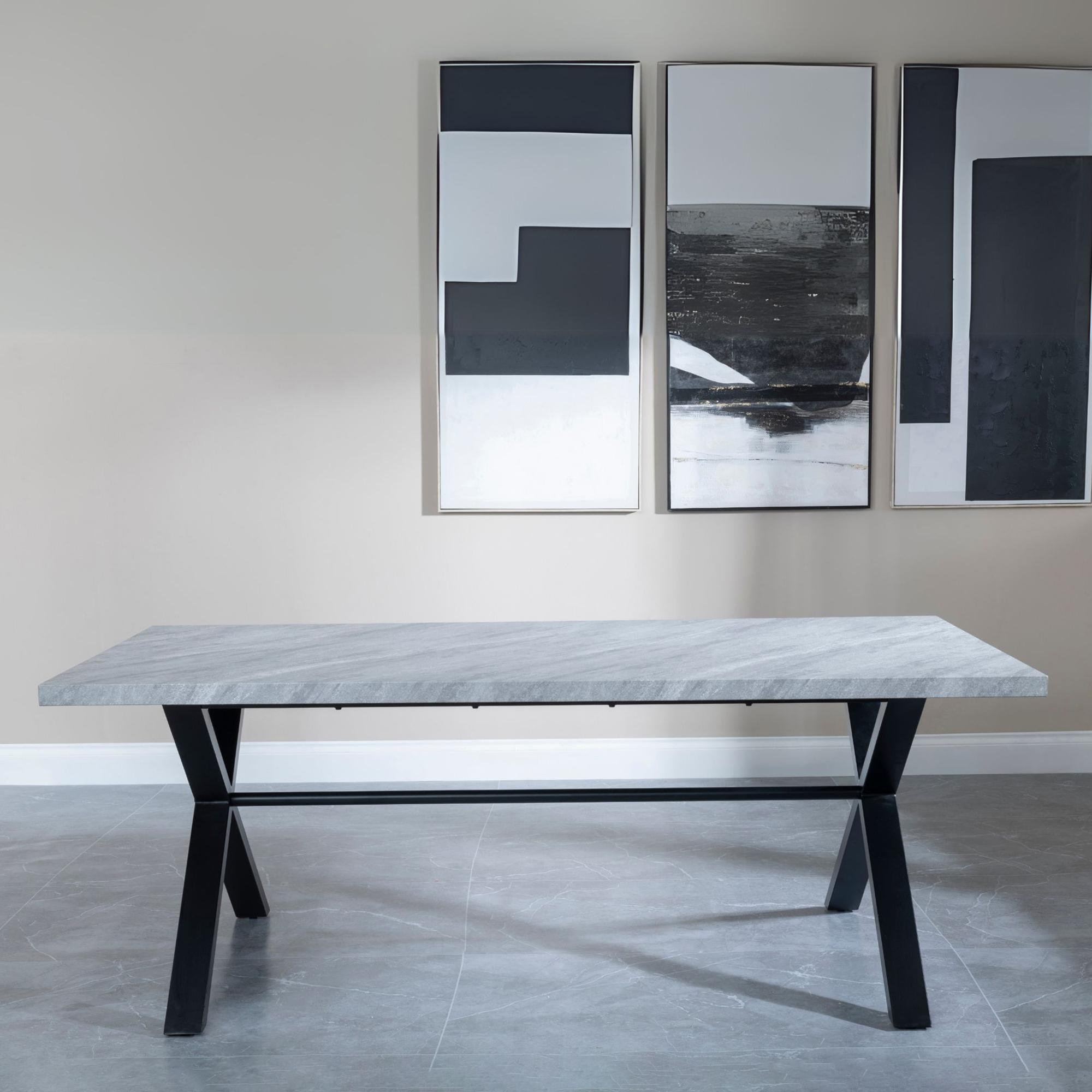 Product photograph of Ezra Grey Concrete Effect Dining Set With Cross Legs - Ion Orange Velvet Fabric Swivel Dining Chair from Choice Furniture Superstore.