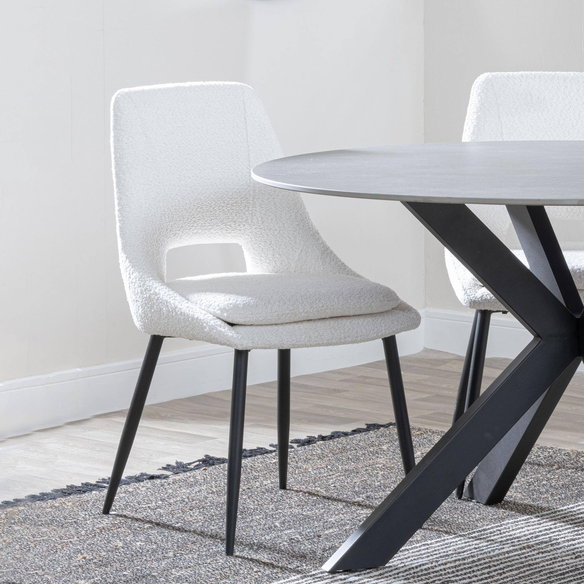 Product photograph of Ezra Grey Concrete Effect Dining Set With Cross Legs - Peyton Cream Fabric Dining Chair from Choice Furniture Superstore.