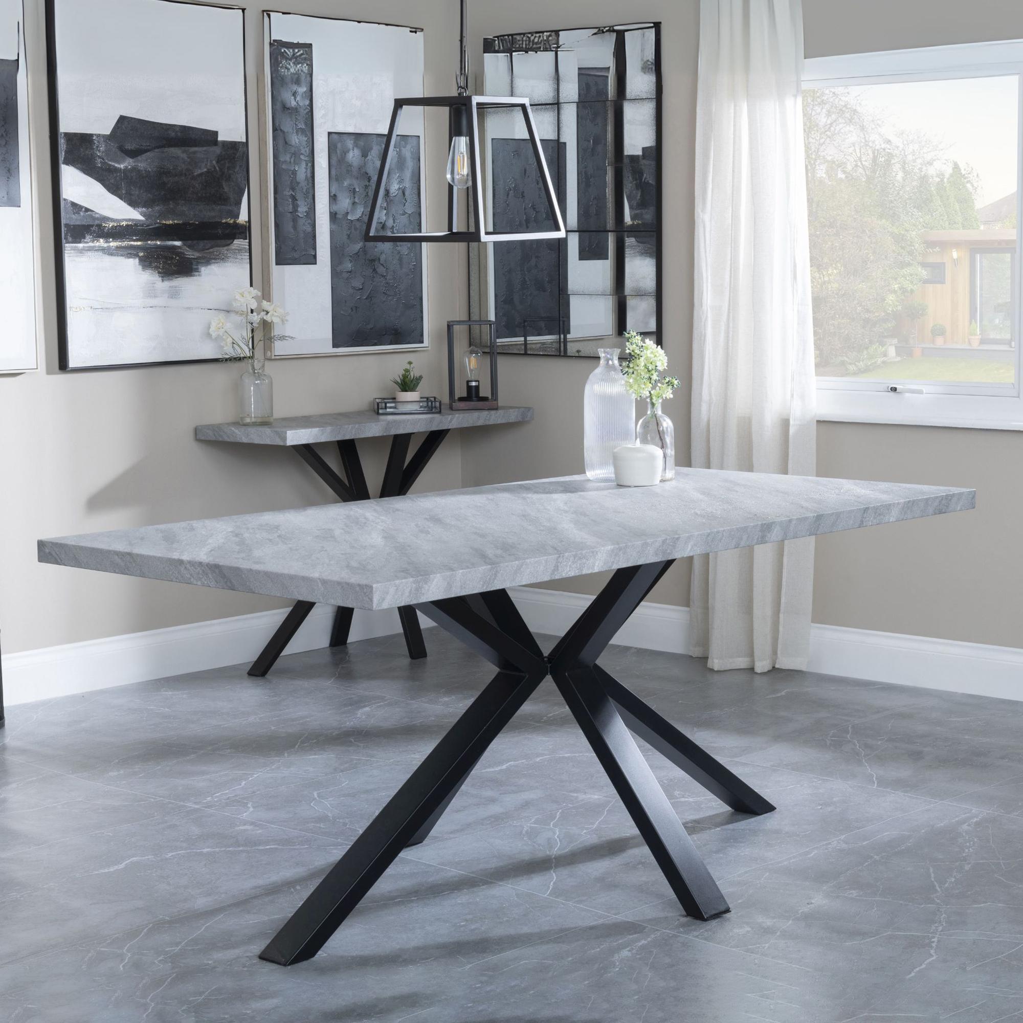 Product photograph of Ezra Grey Concrete Effect Dining Set With Spider Legs - Ion Dark Grey Velvet Fabric Swivel Dining Chair from Choice Furniture Superstore.