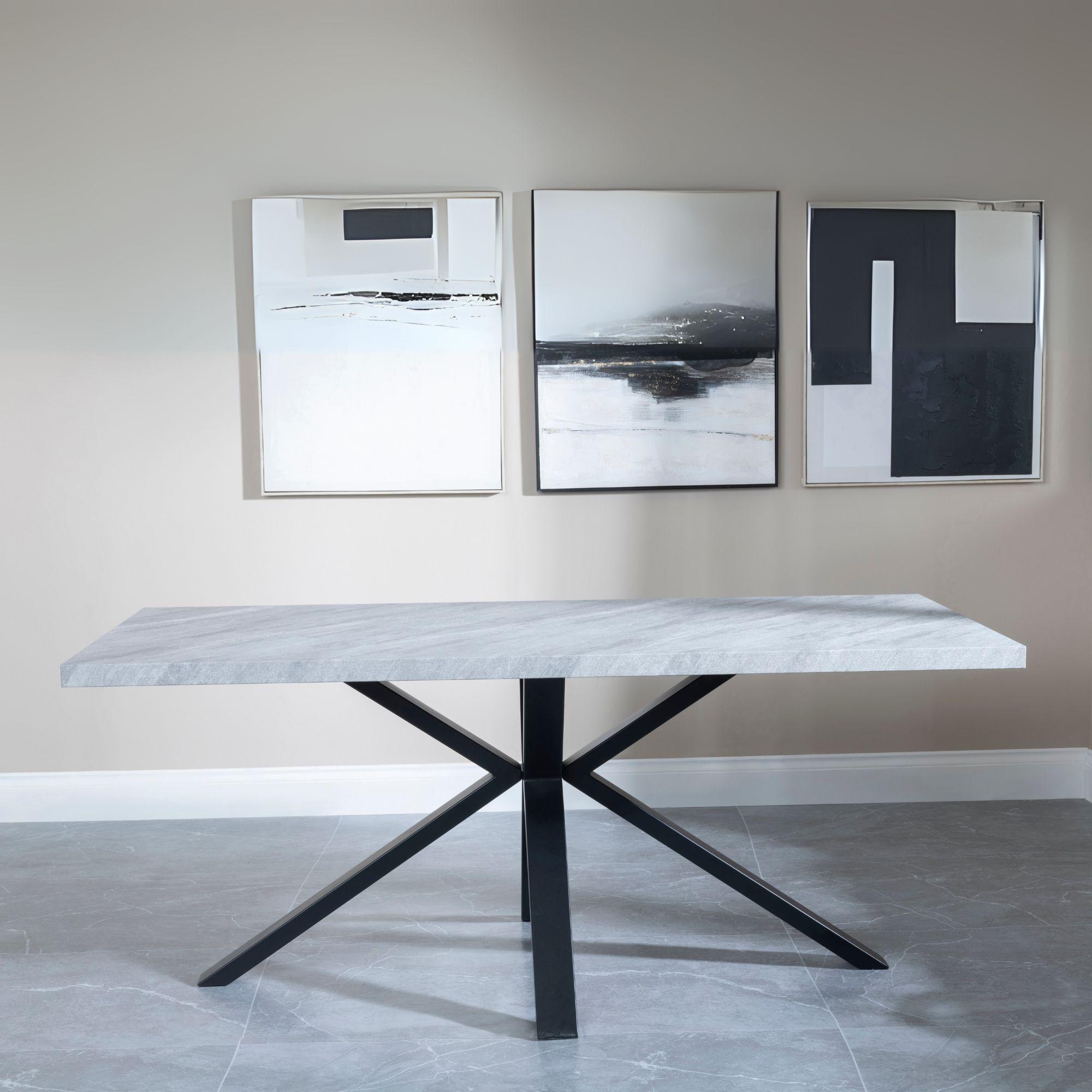 Product photograph of Ezra Grey Concrete Effect Dining Set With Spider Legs - Ion Dark Grey Velvet Fabric Swivel Dining Chair from Choice Furniture Superstore.