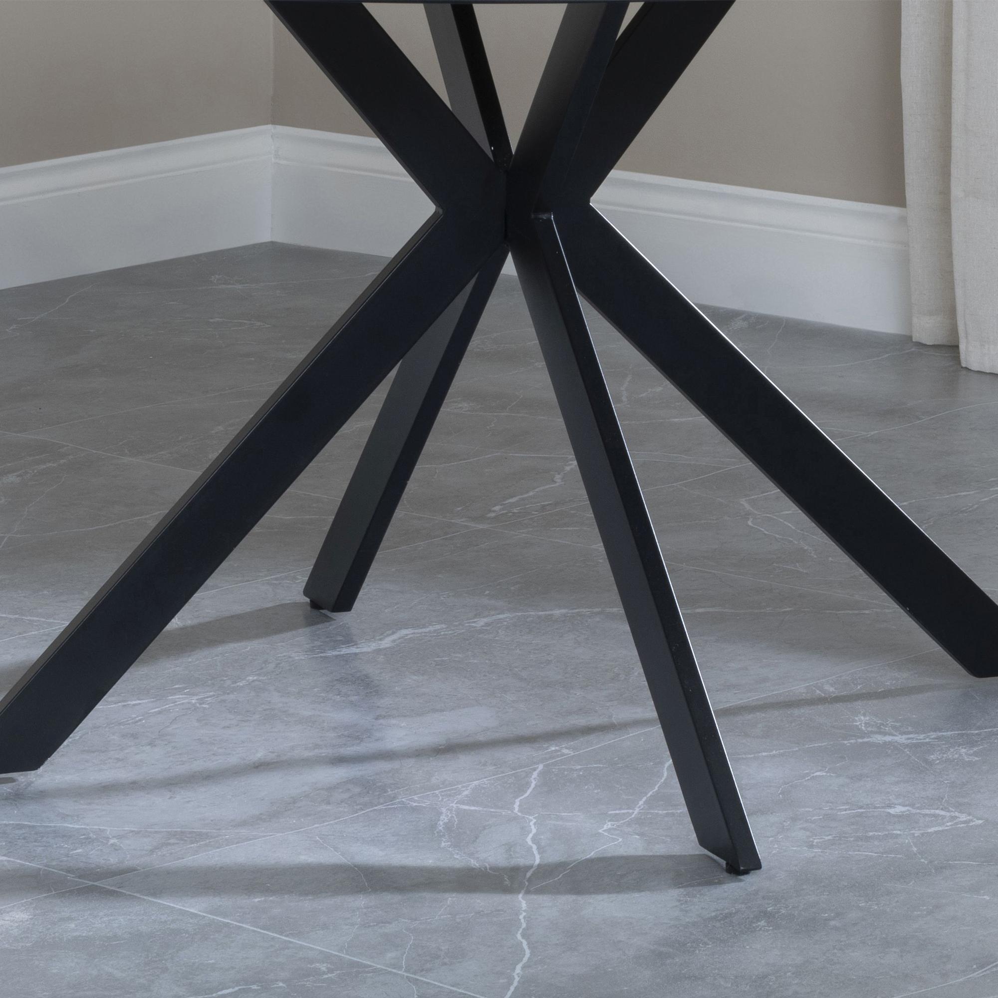 Product photograph of Ezra Industrial Oak Effect 4 Seater Round Dining Set With Spider Legs - 4 Corona Green Fabric Dining Chair from Choice Furniture Superstore.