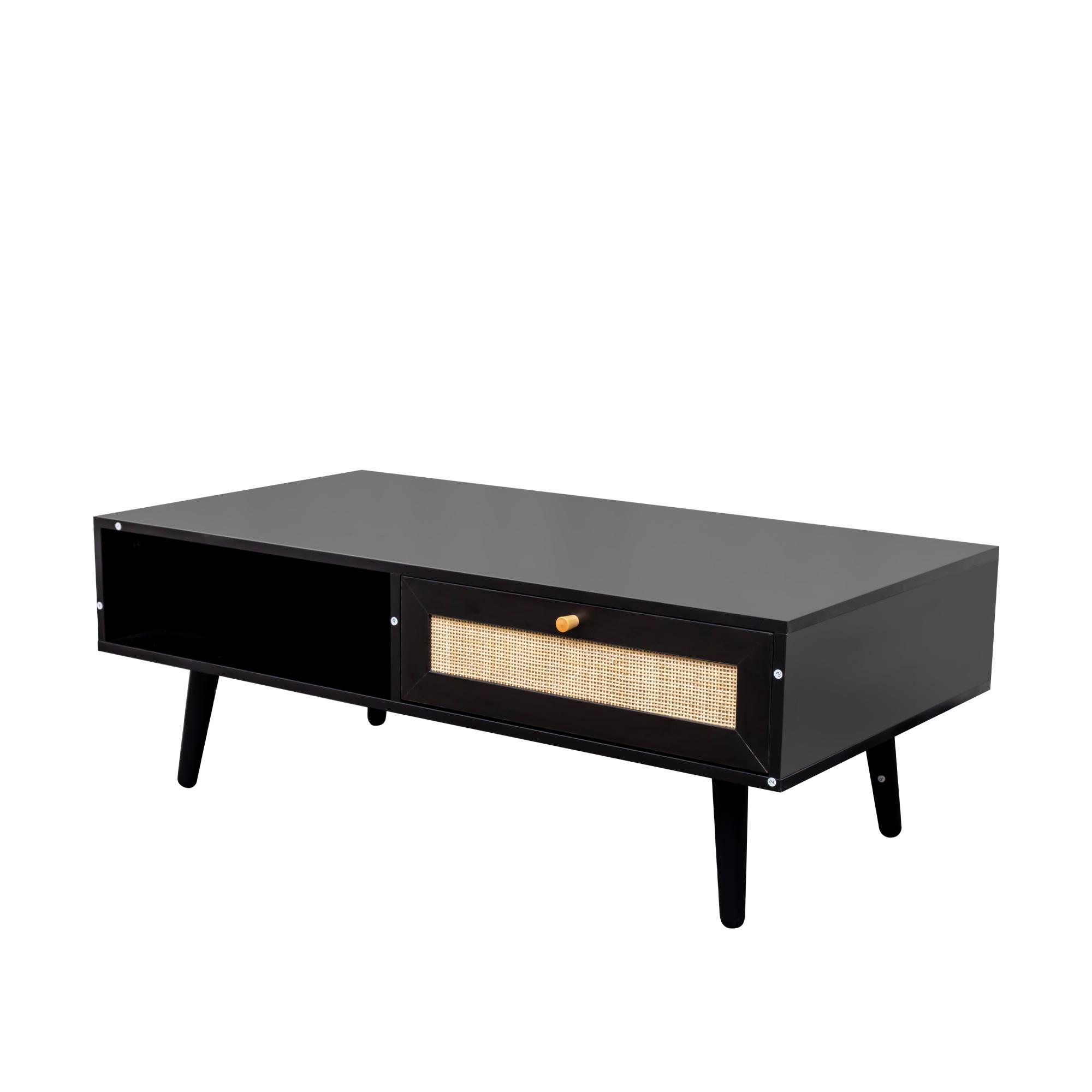 Product photograph of Ferrero Black And Woven Rattan 1 Drawer Coffee Table from Choice Furniture Superstore.