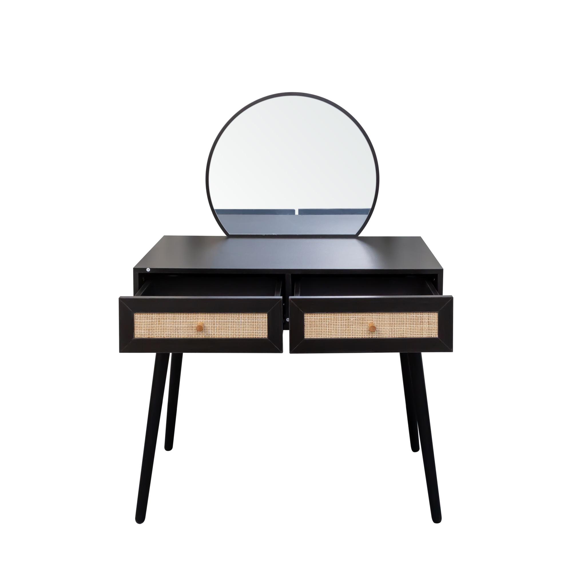 Product photograph of Ferrero Black And Woven Rattan 2 Drawer Dressing Table With Mirror from Choice Furniture Superstore.