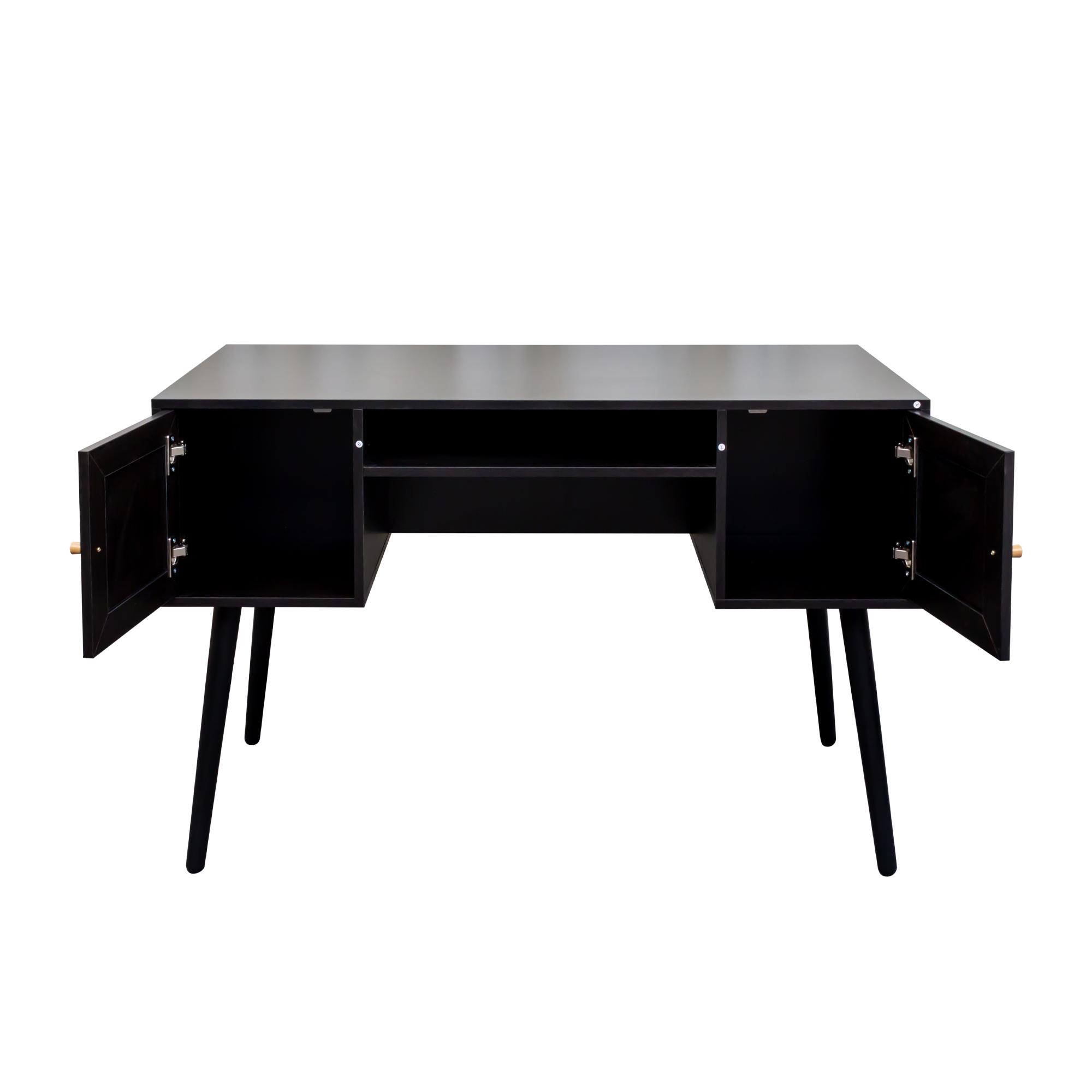 Product photograph of Ferrero Black And Woven Rattan 2 Drawer Desk from Choice Furniture Superstore.